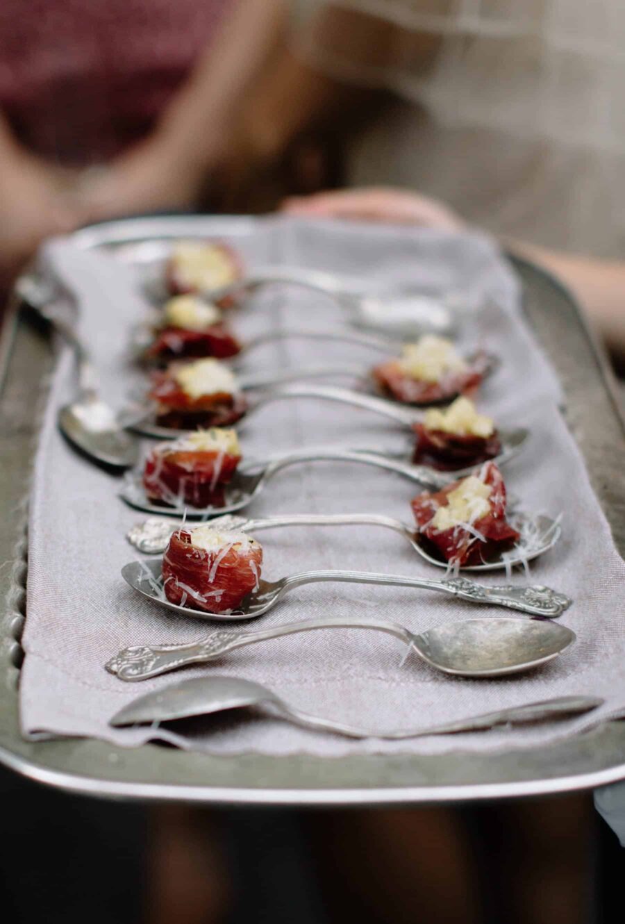 canapes on silver vintage spoons