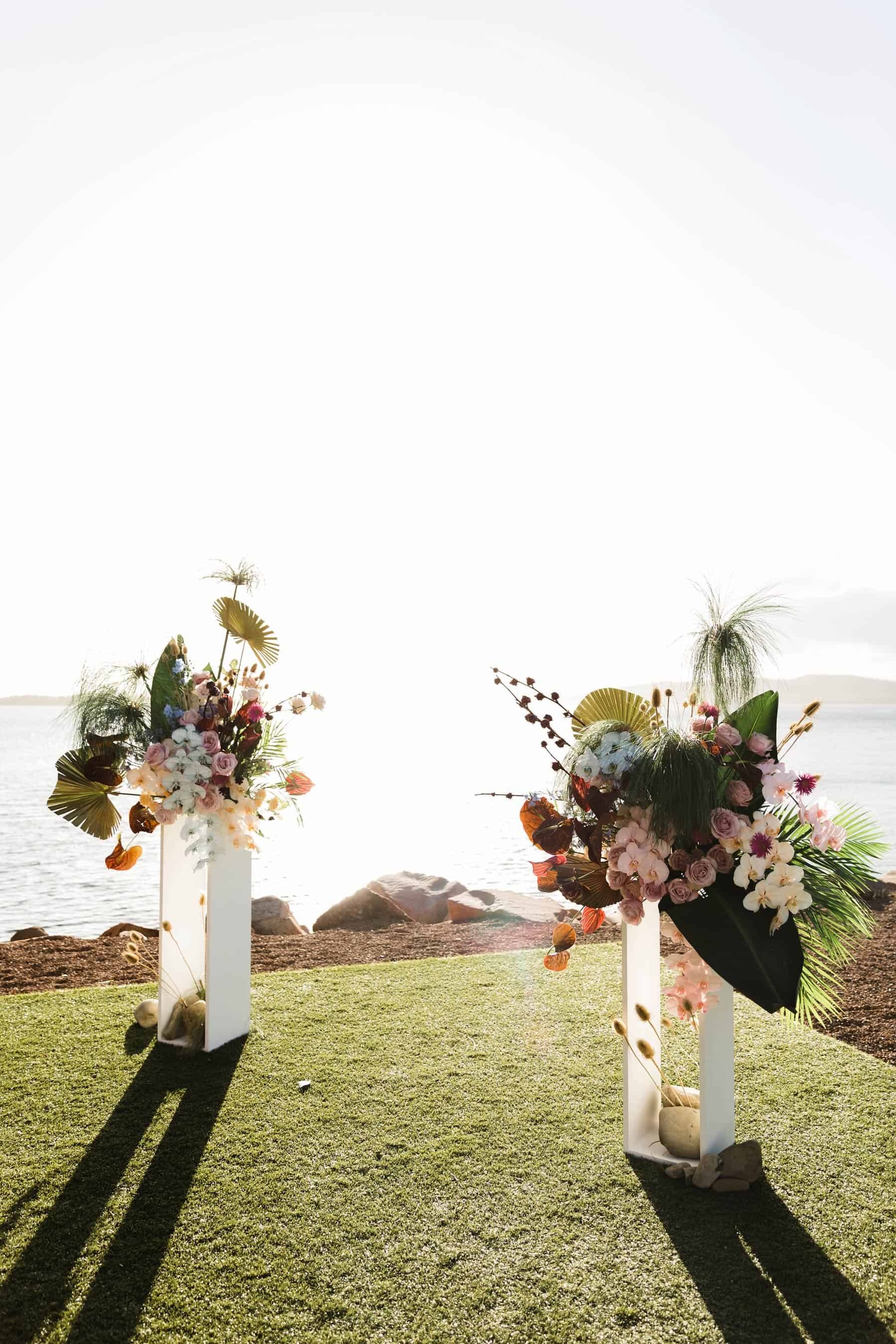coastal wedding with tropical florals