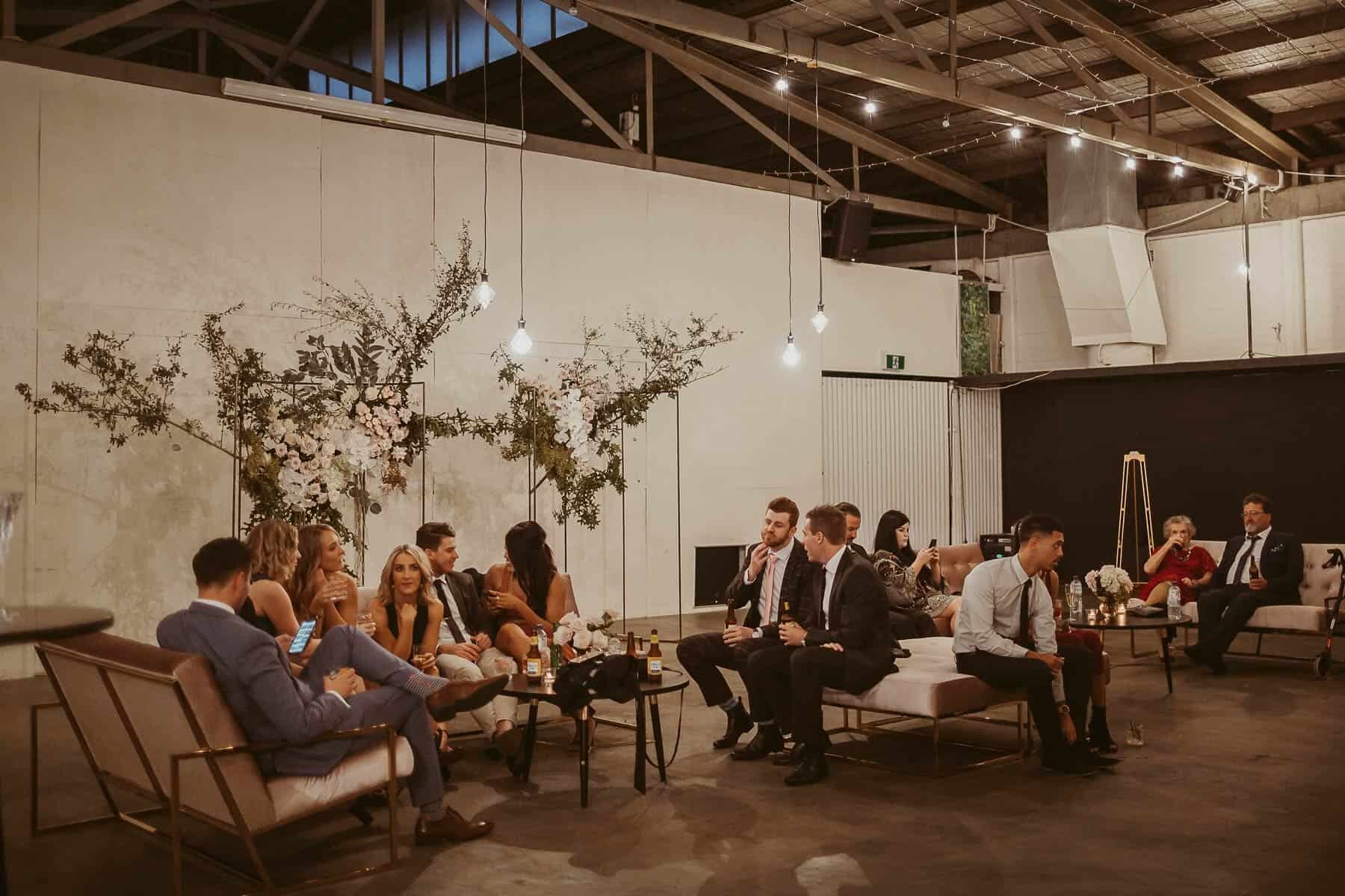 modern minimal warehouse wedding with blush palette