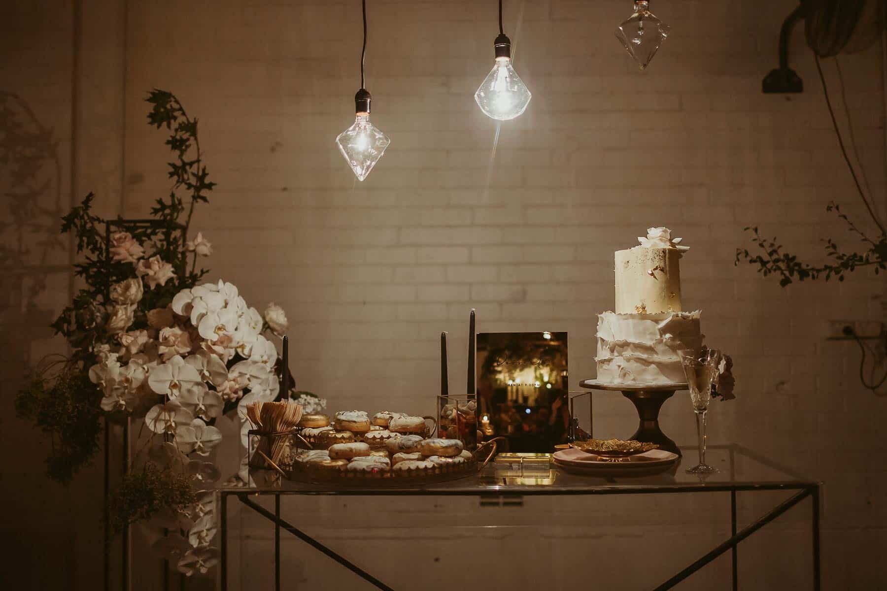 modern wedding dessert table
