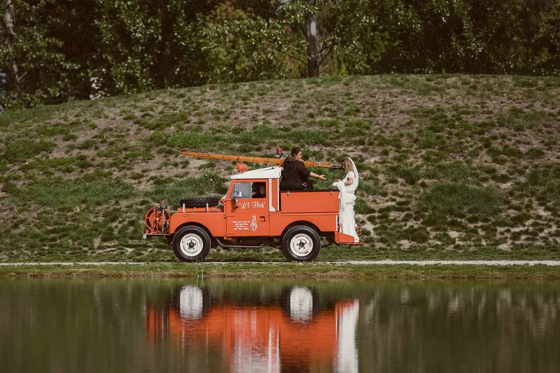 vintage fire truck wedding car