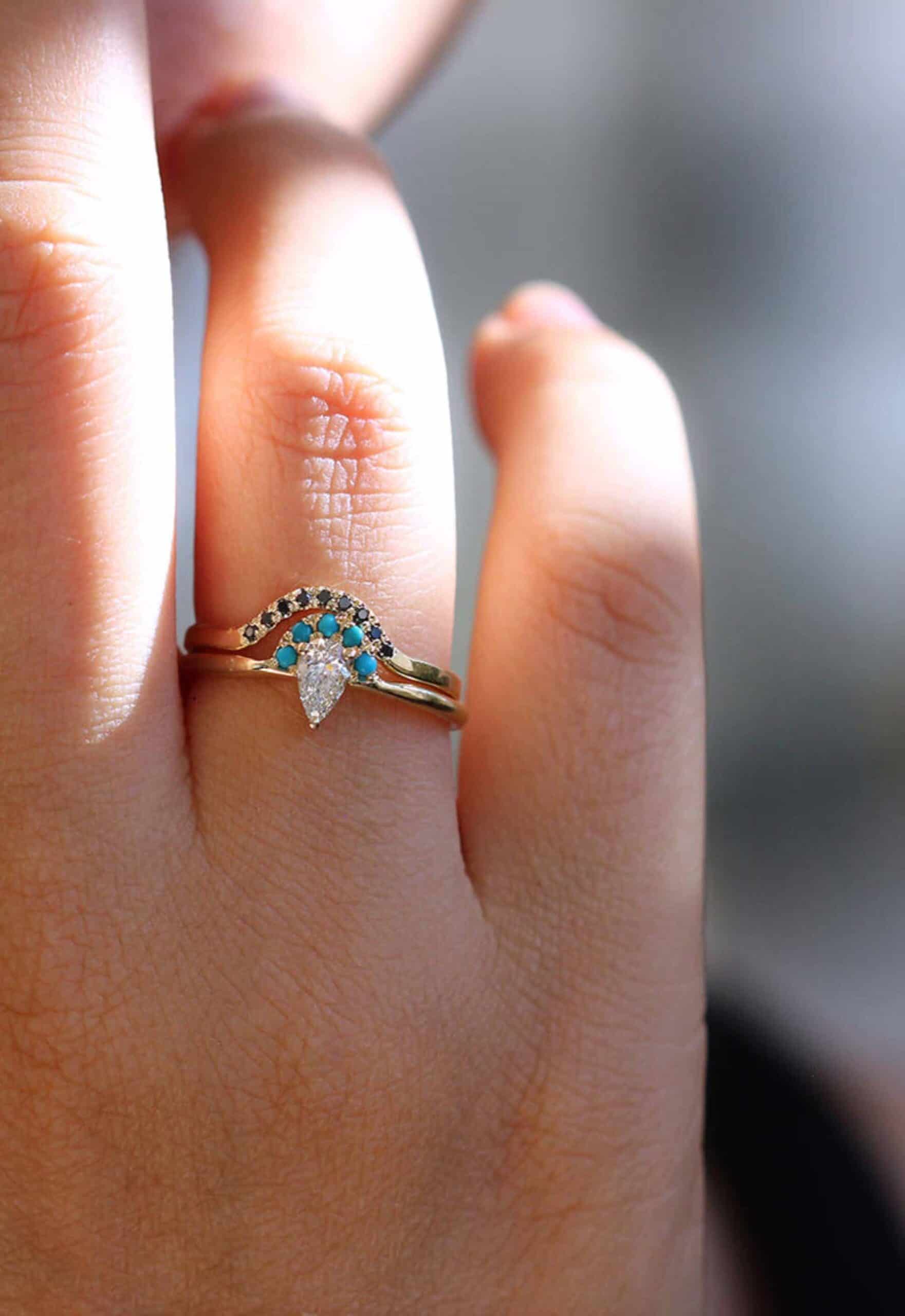 Artemer Pear-Cut Diamond and Turquoise Engagement Ring