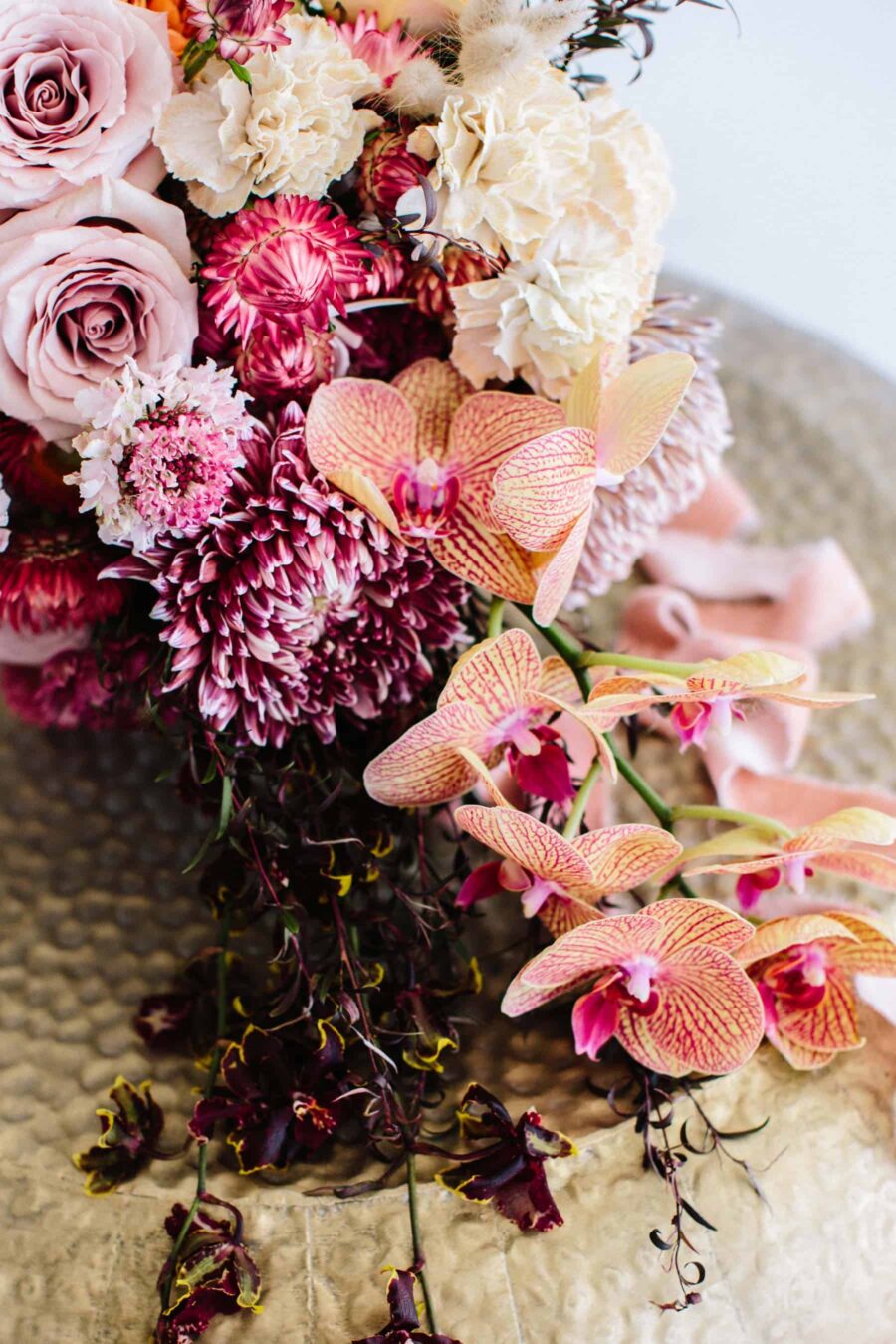 blush, peach and burgundy bridal bouquet