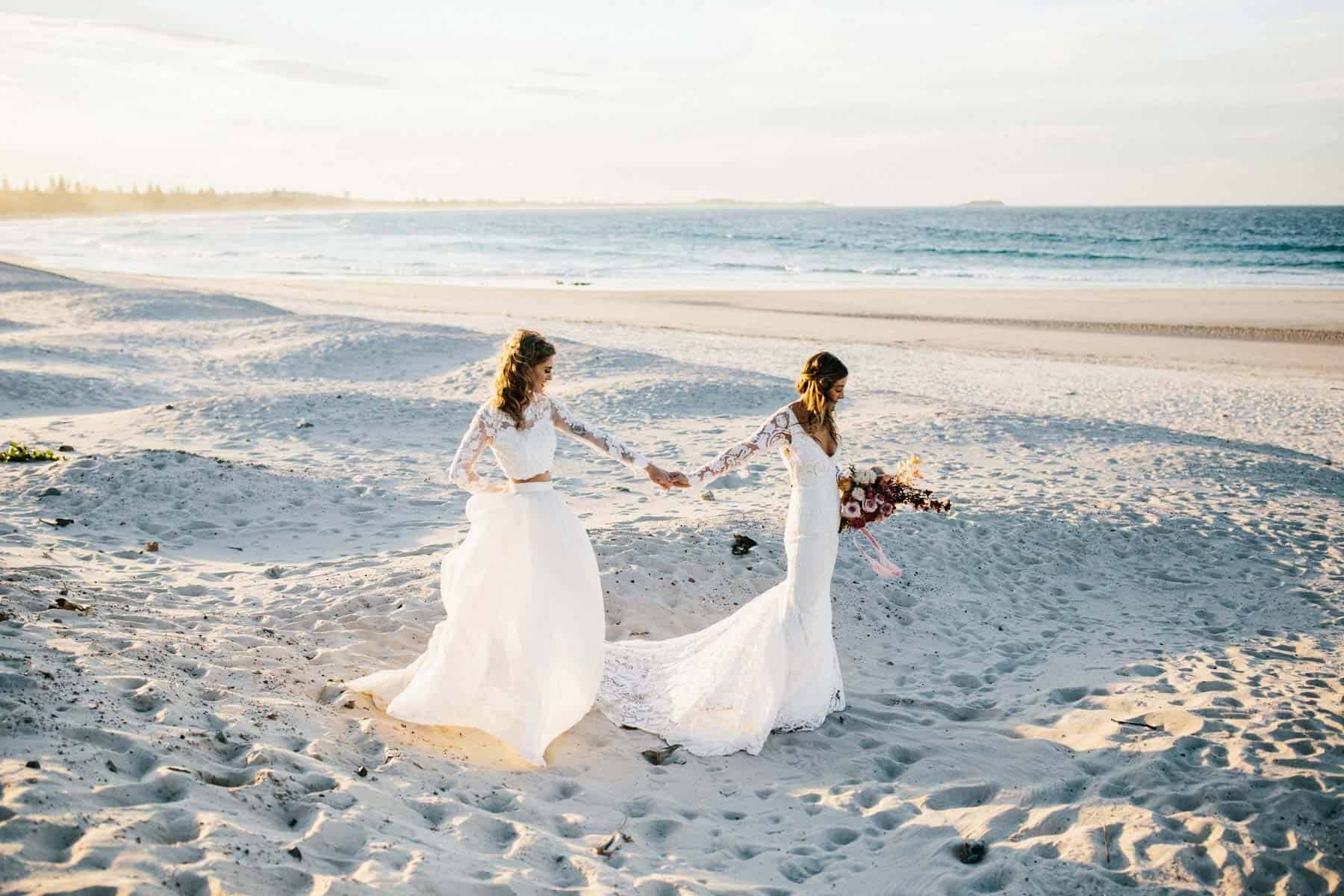 same sex boho beach wedding NSW Australia