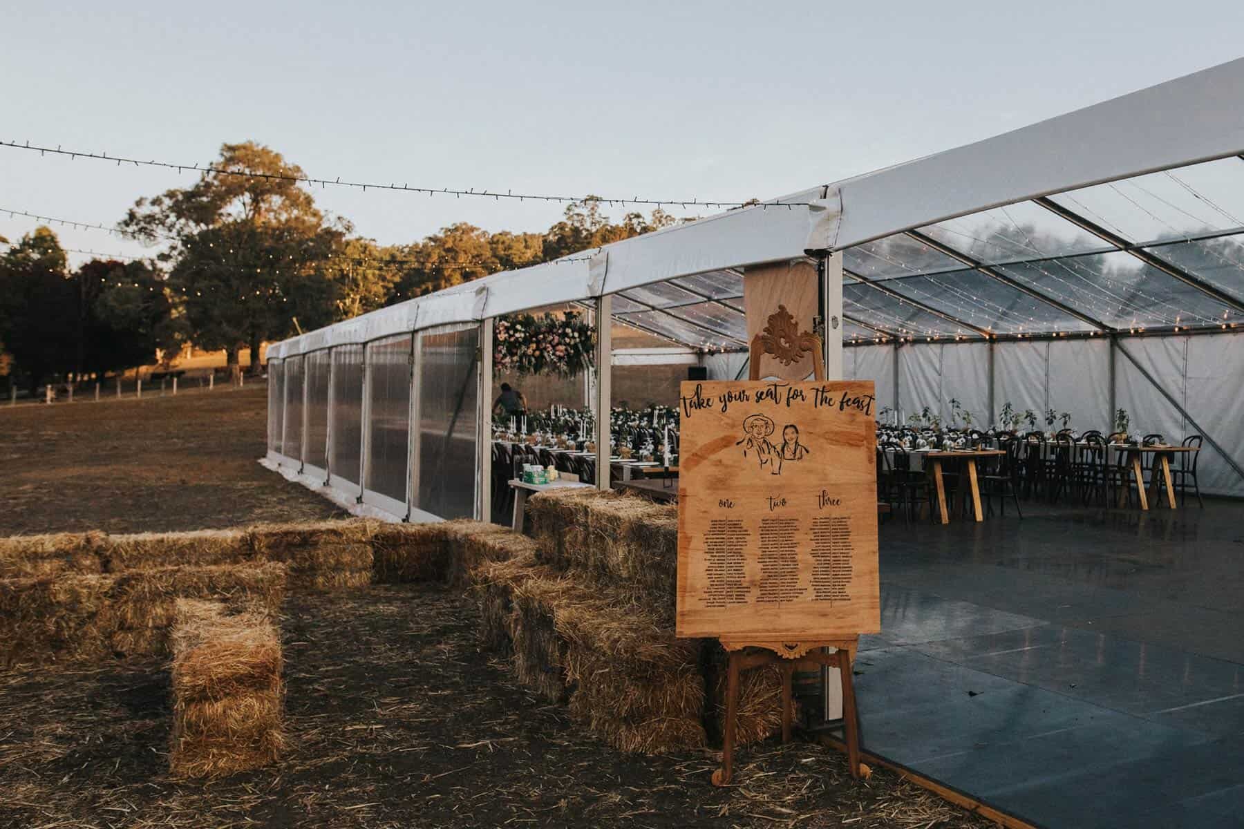 modern farm wedding with beautifully styled clear marquee