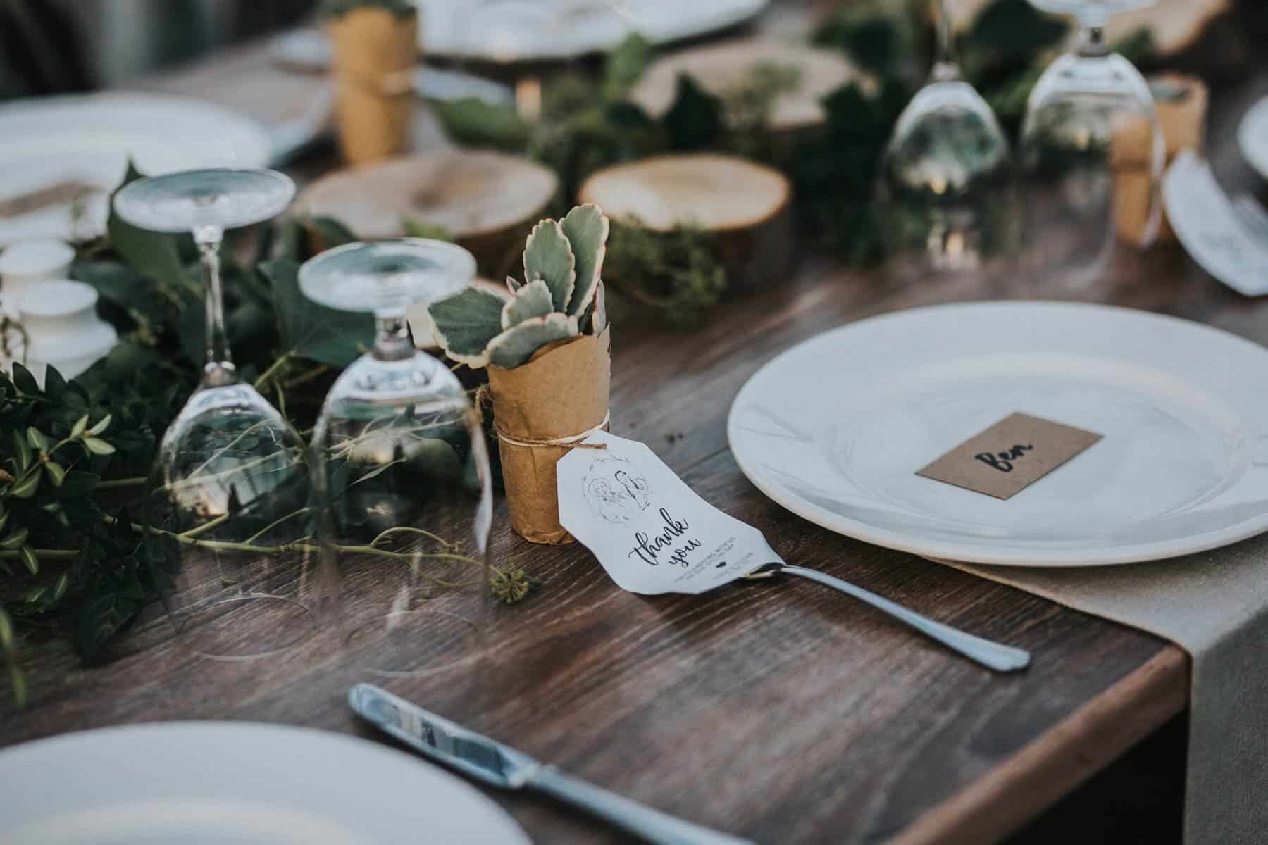 modern tablescape with succulent wedding favours