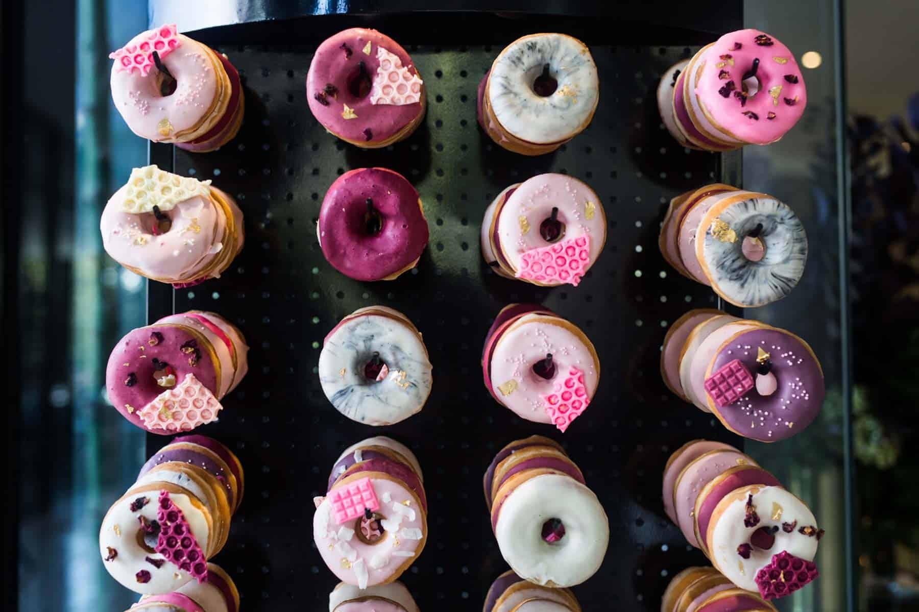luxe pint donut wall instead of wedding cake