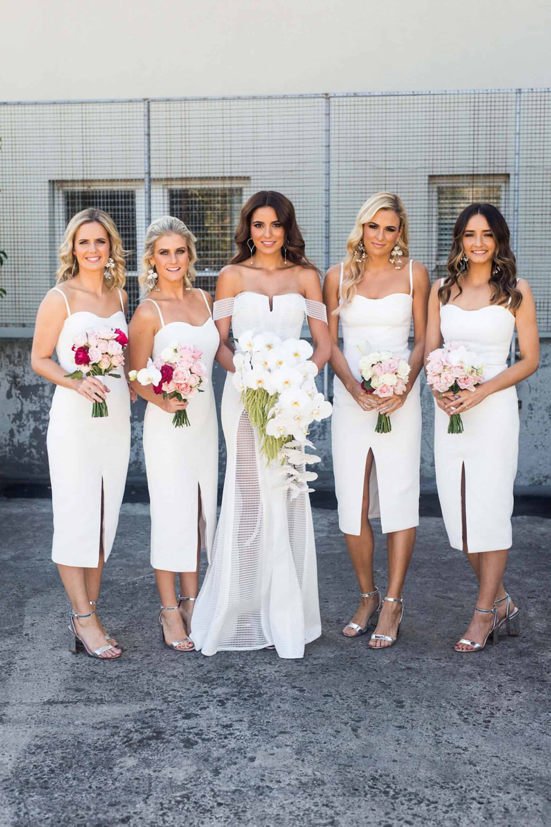 modern all-in-white bridesmaids