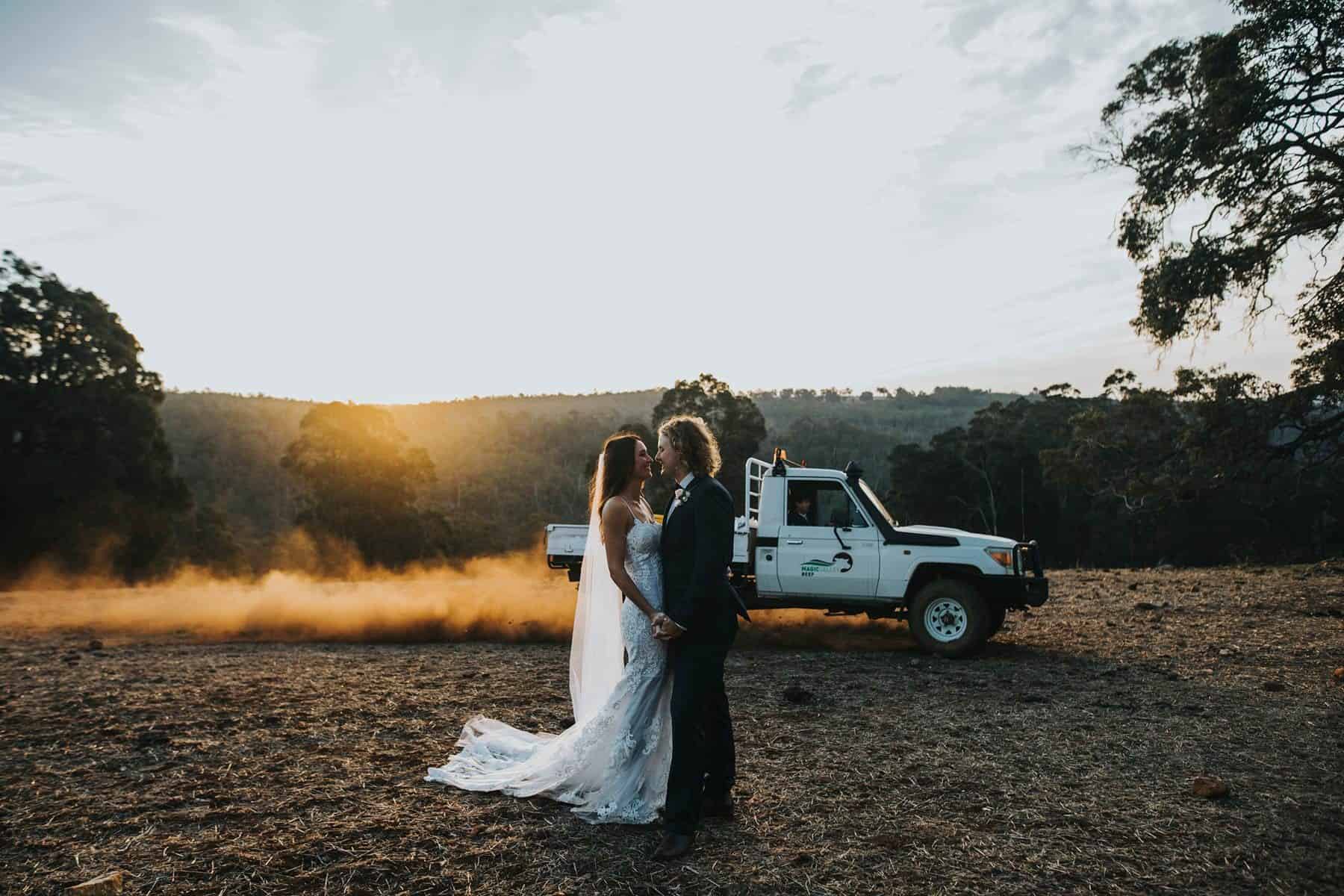farm wedding 'smoke bomb' created with red dust