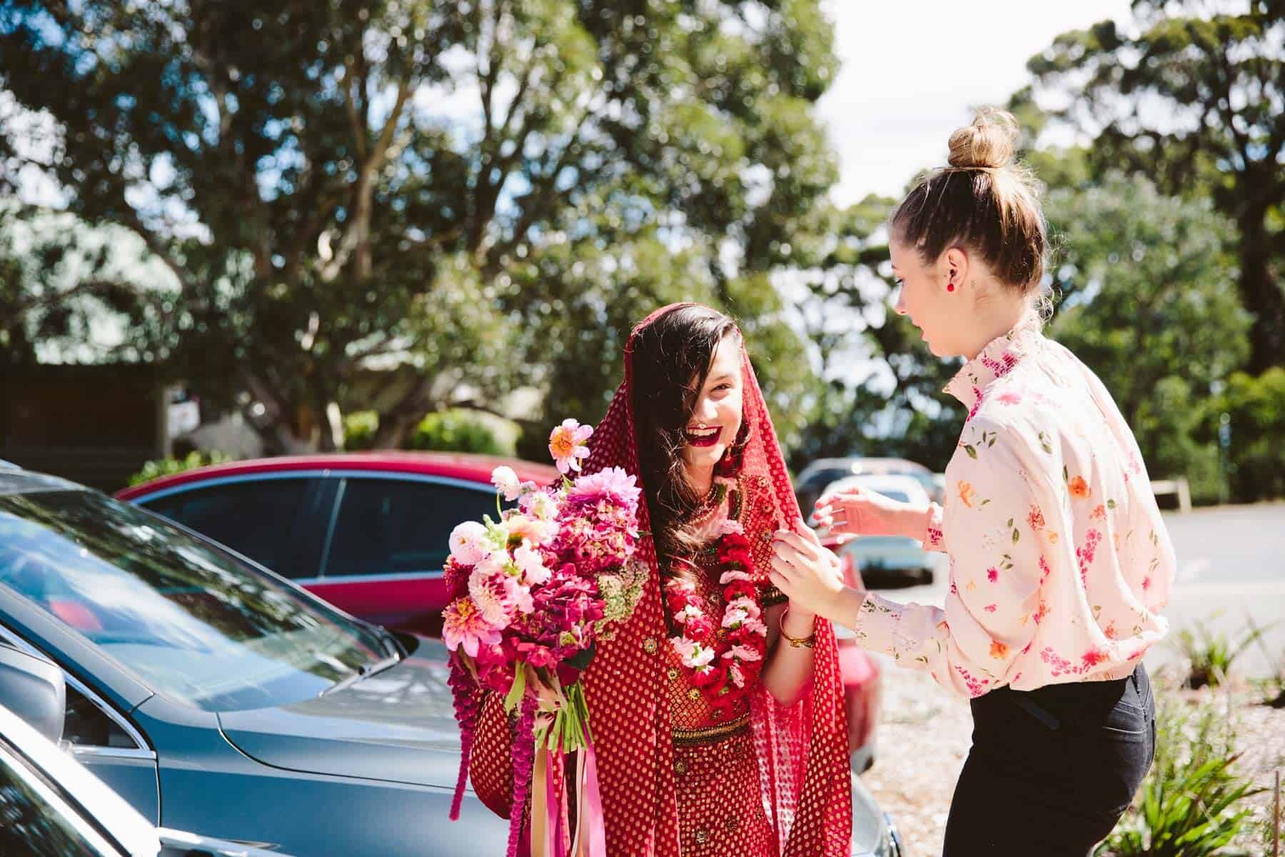 boho bride wearing a sari