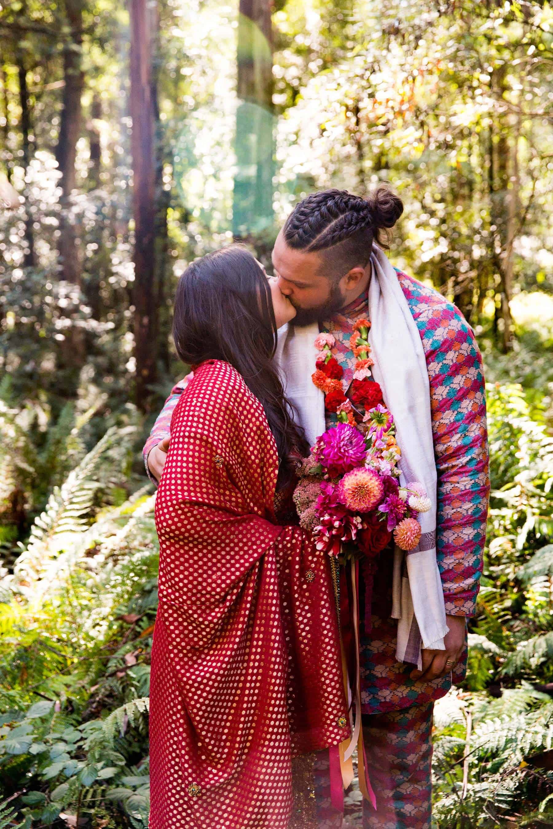 Boho bride and groom in Indian dress