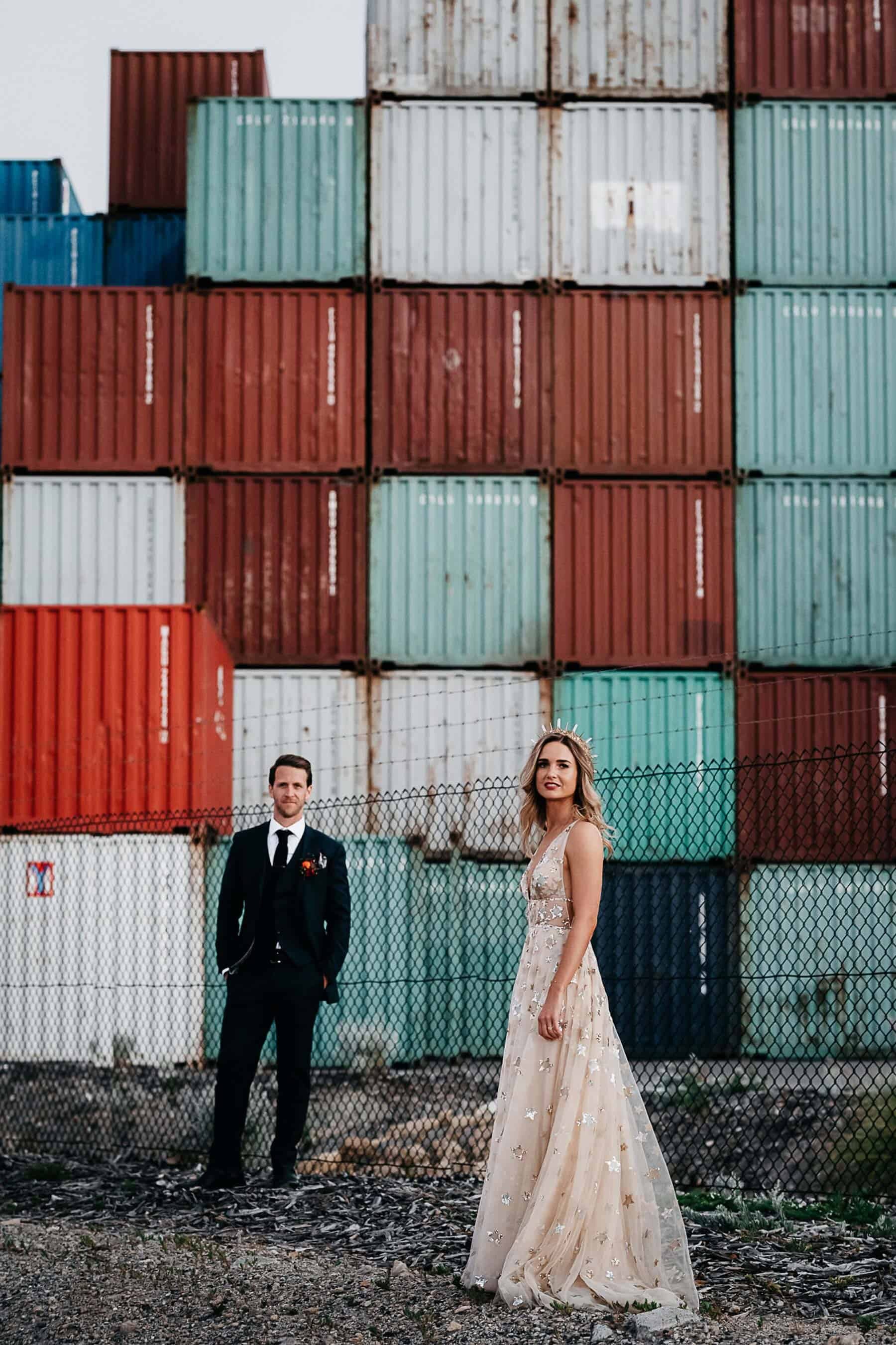 wedding photoshoot at Fremantle docksshot by Adam Levi Browne Photography