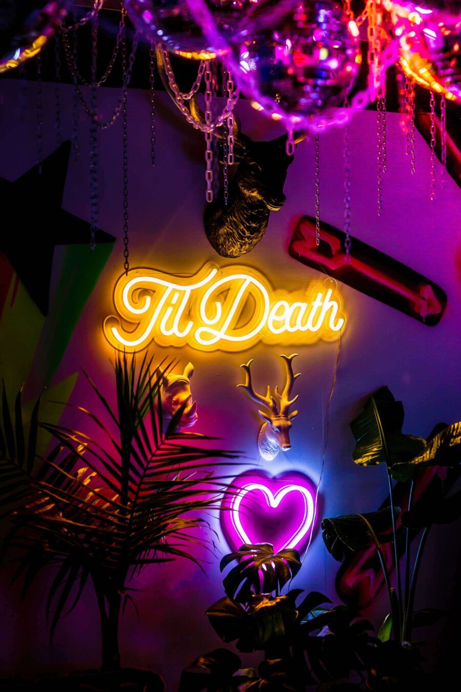 neon ’til death’ wedding sign