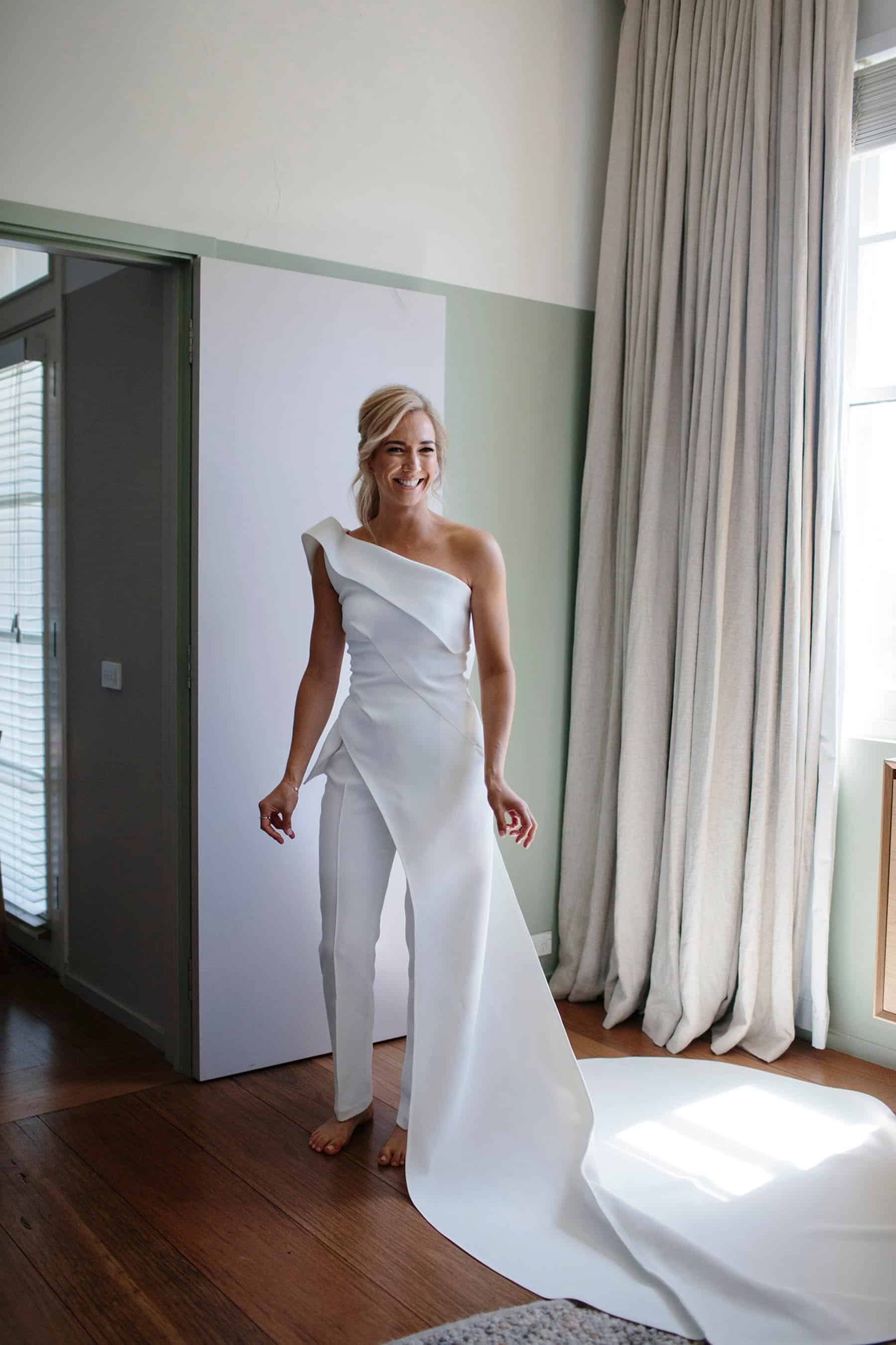 modern white bridal jumpsuit by Toni Maticevski