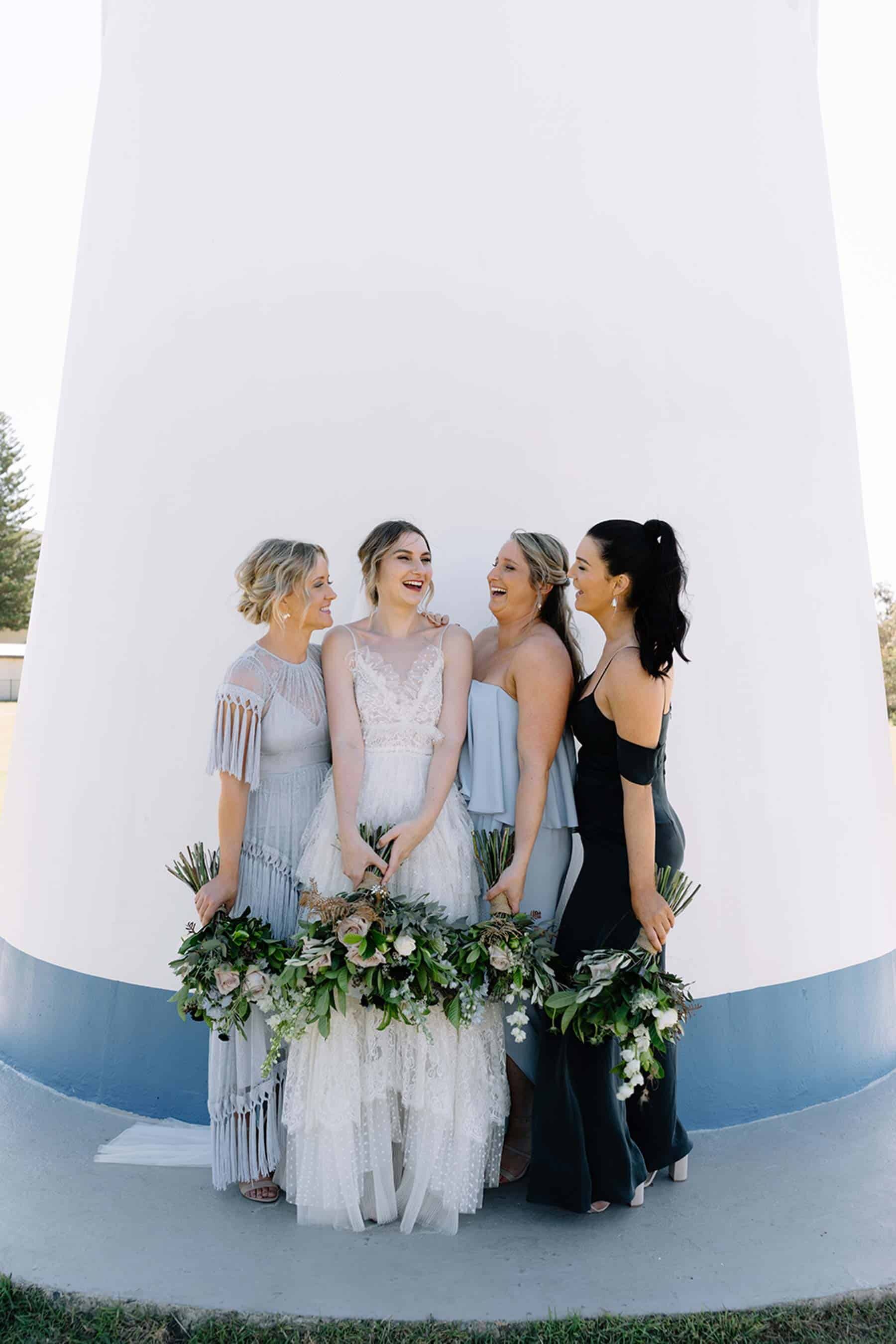 mismatched blue bridesmaid dresses