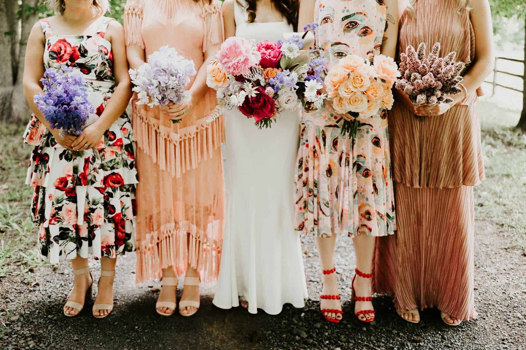 colourful mismatched bridesmaid dresses