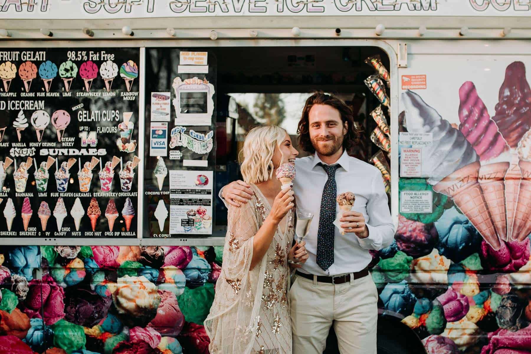 bride and groom ordering icecream