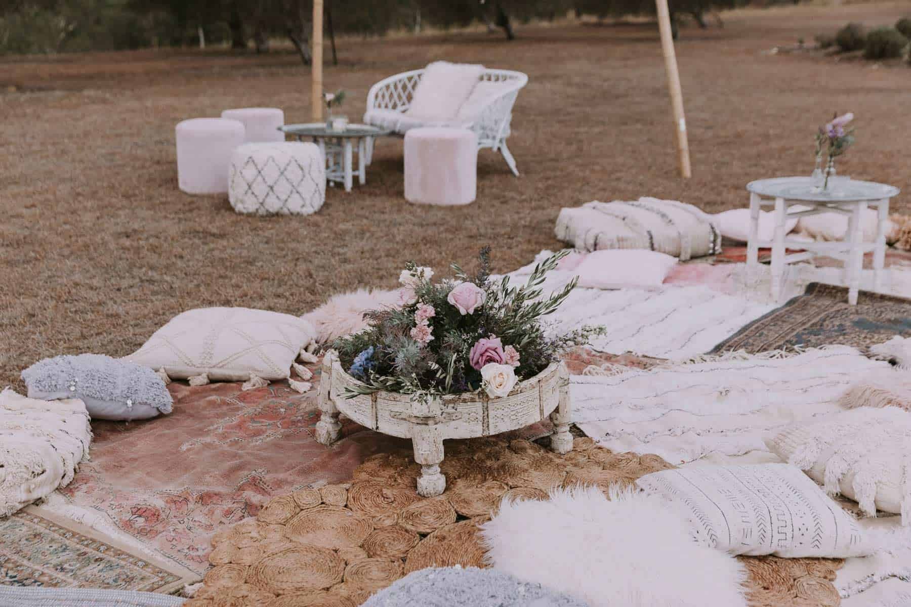Moroccan-inspired outdoor wedding setup