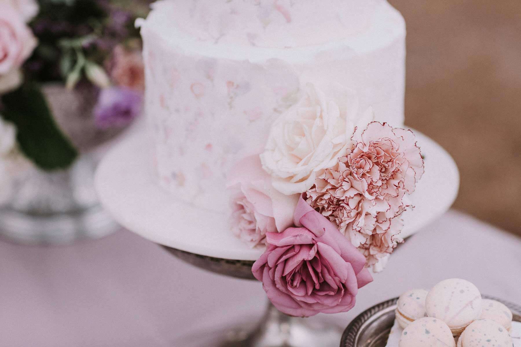 three tier blush wedding cake