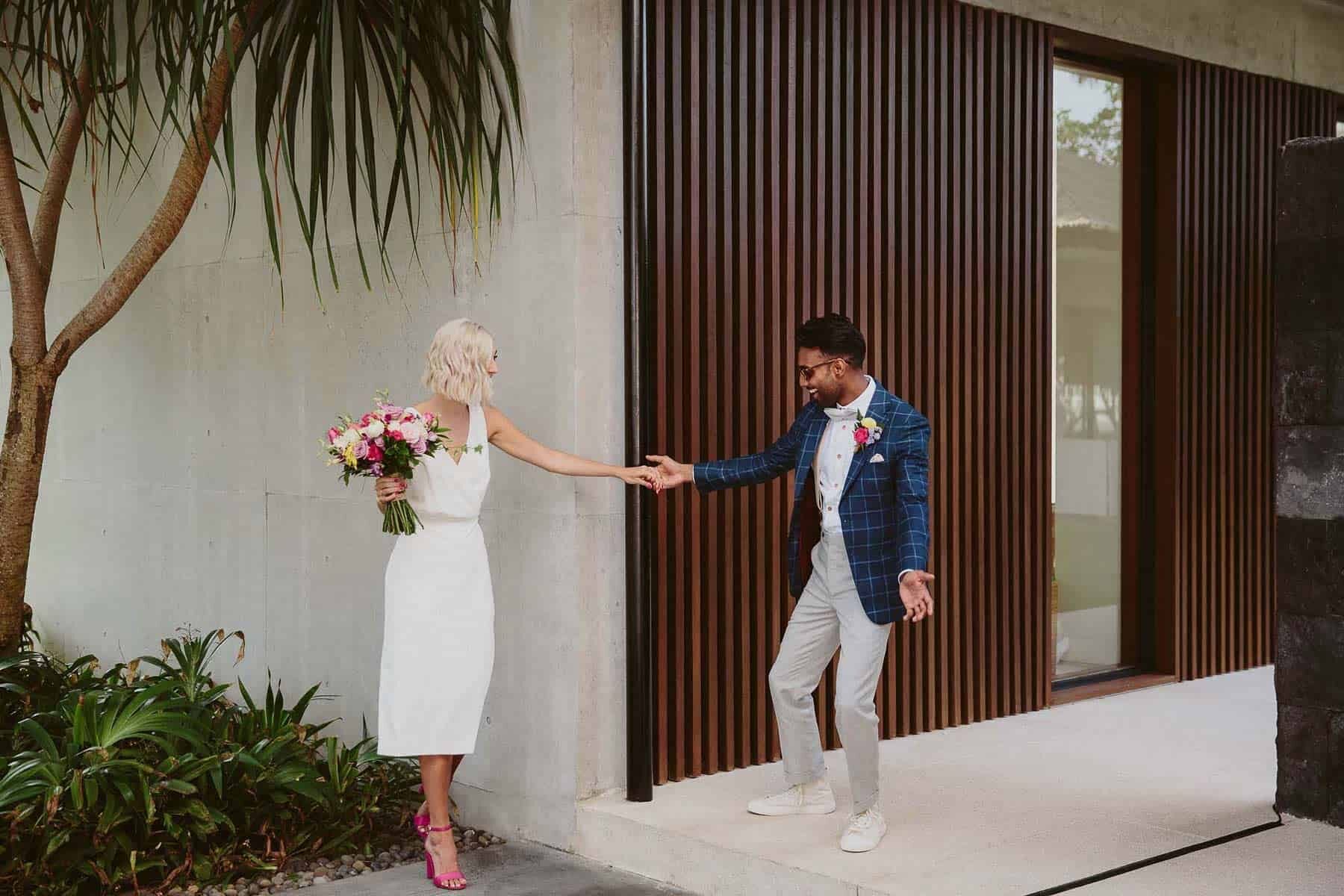 stylish, modern and minimal bride and groom