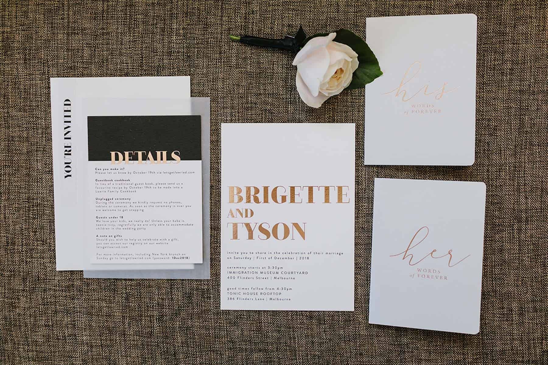 modern typographic wedding invitation suite