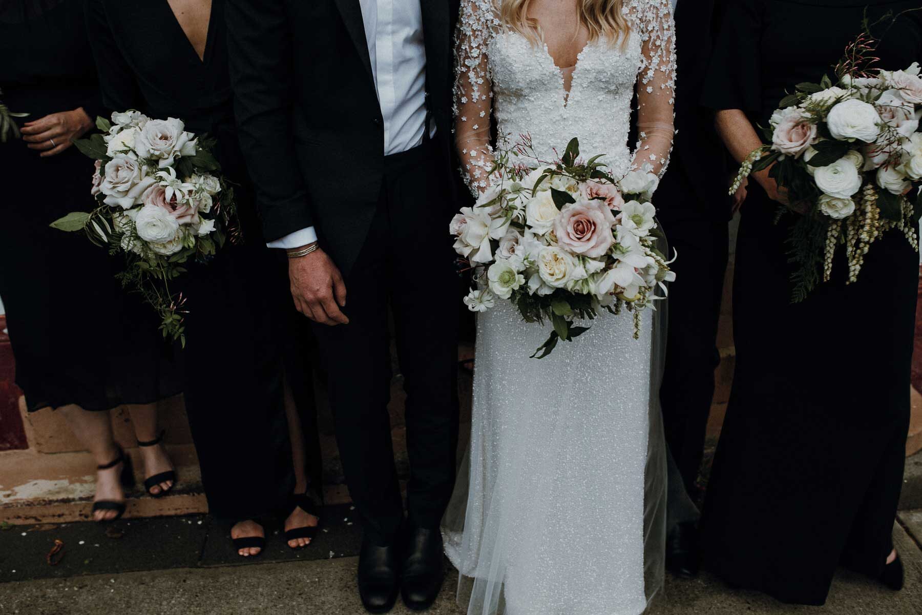 modern bridal party all in white