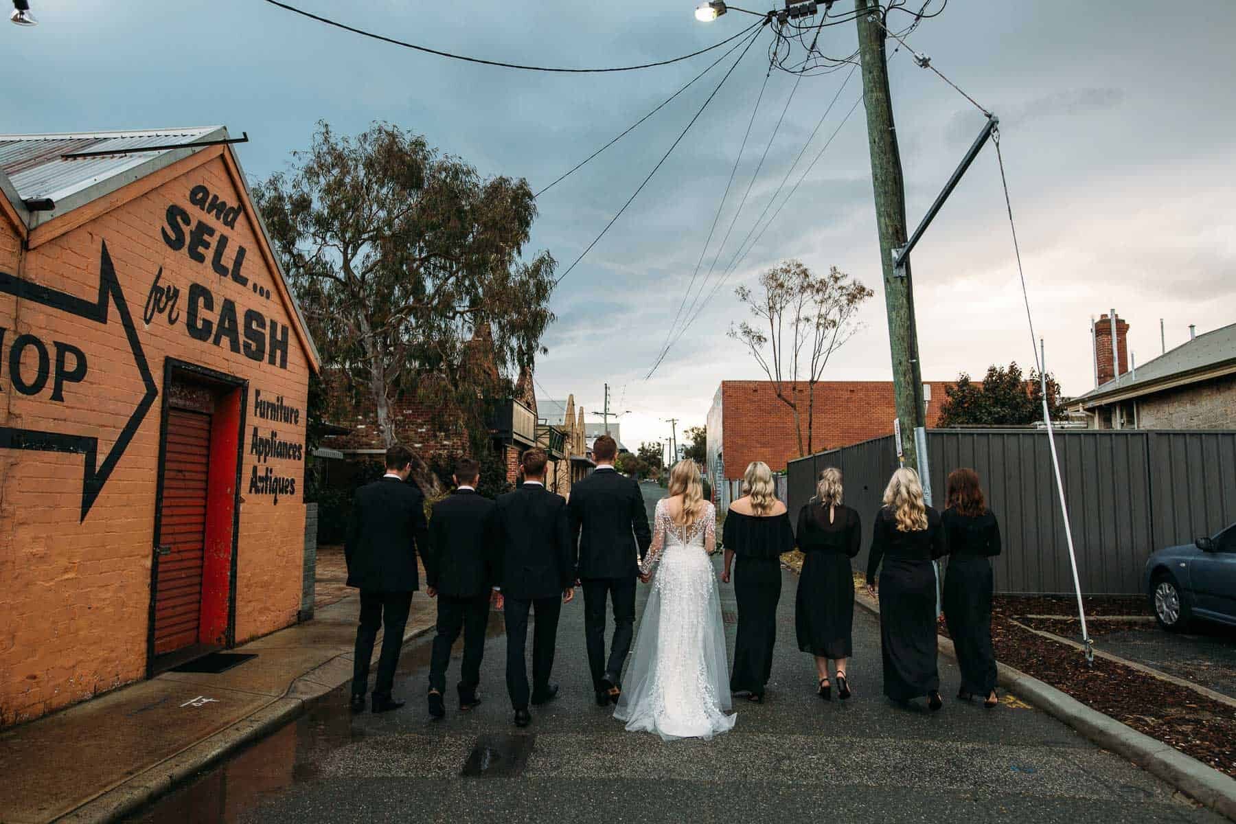 modern bridal party all in white