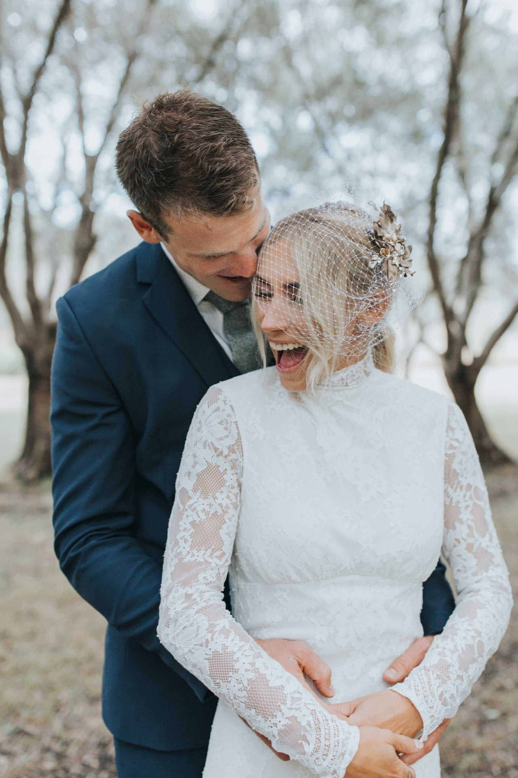 high neck long-sleeve lace wedding dress