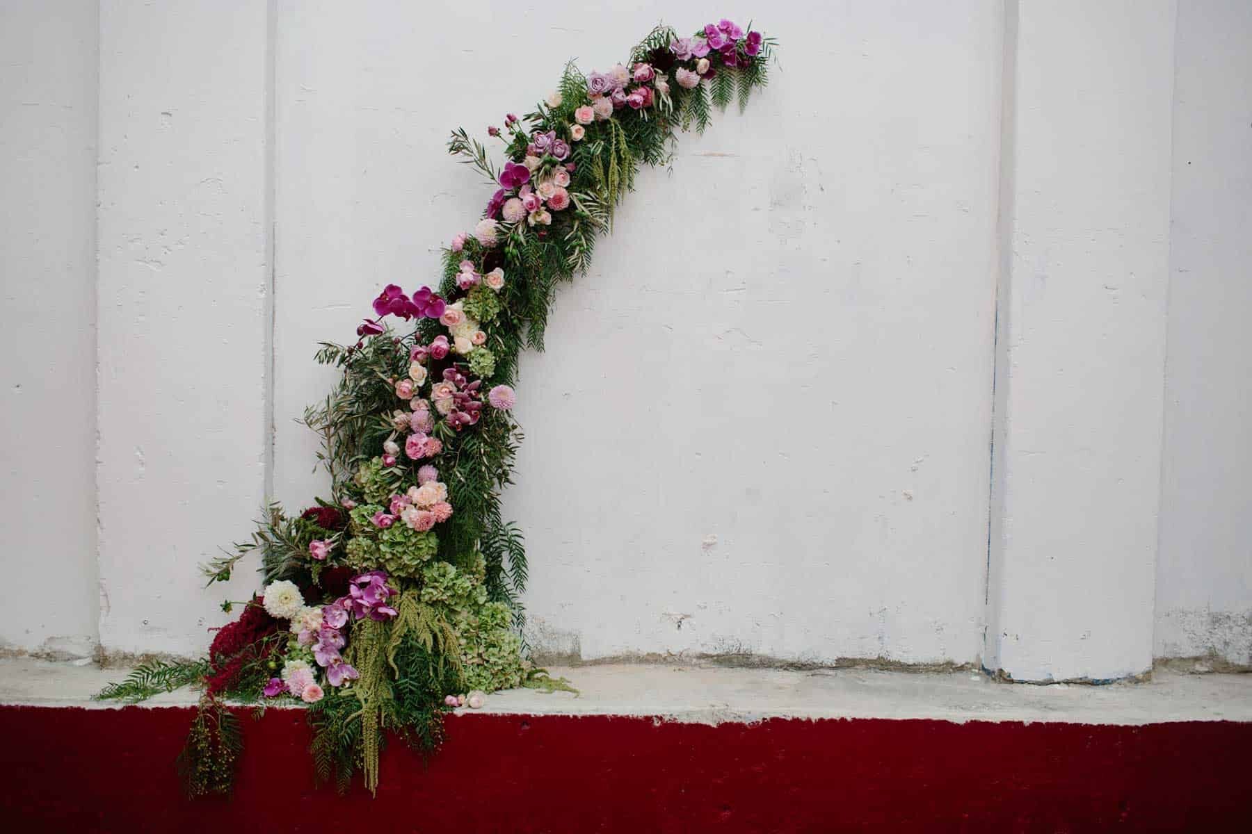 flower wall industrial wedding