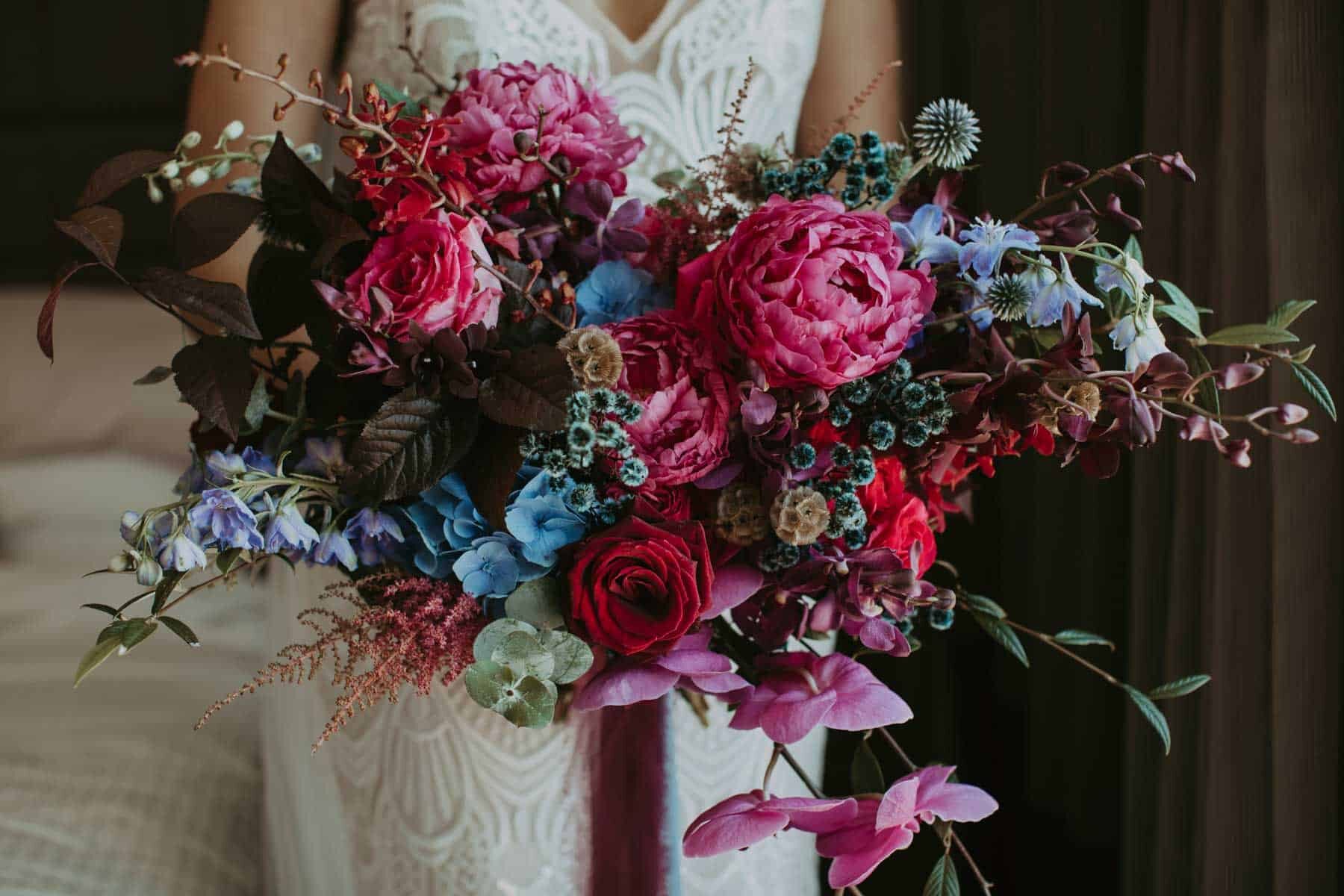 unstructured jewel-toned bridal bouquet