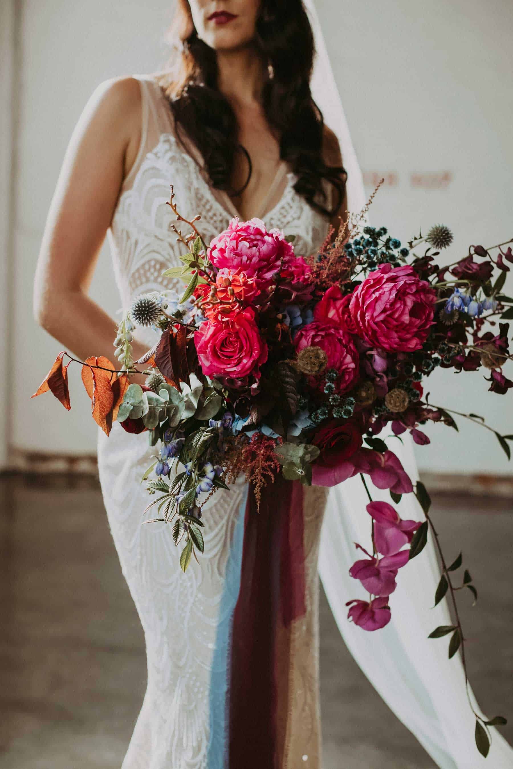 unstructured jewel-toned bridal bouquet