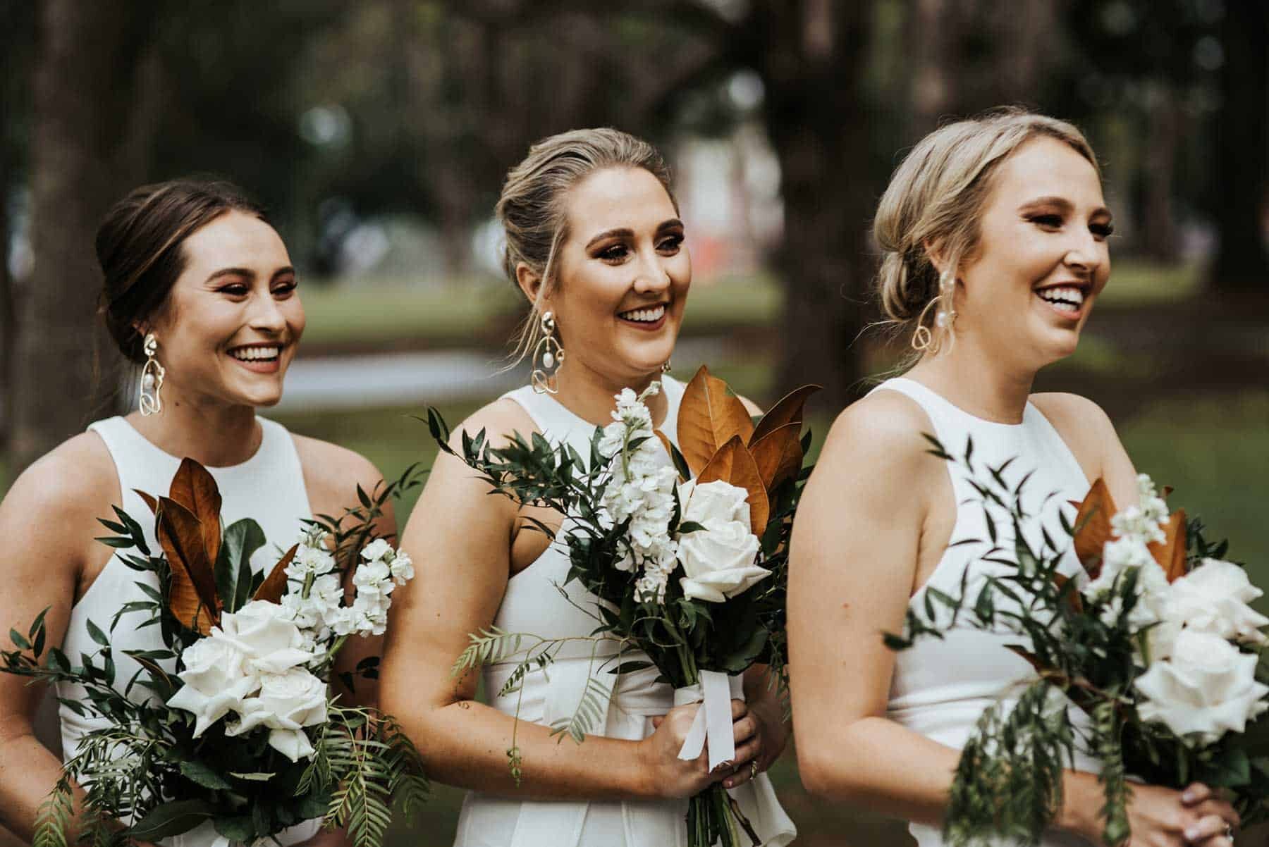 modern and simple all-white bridesmaids