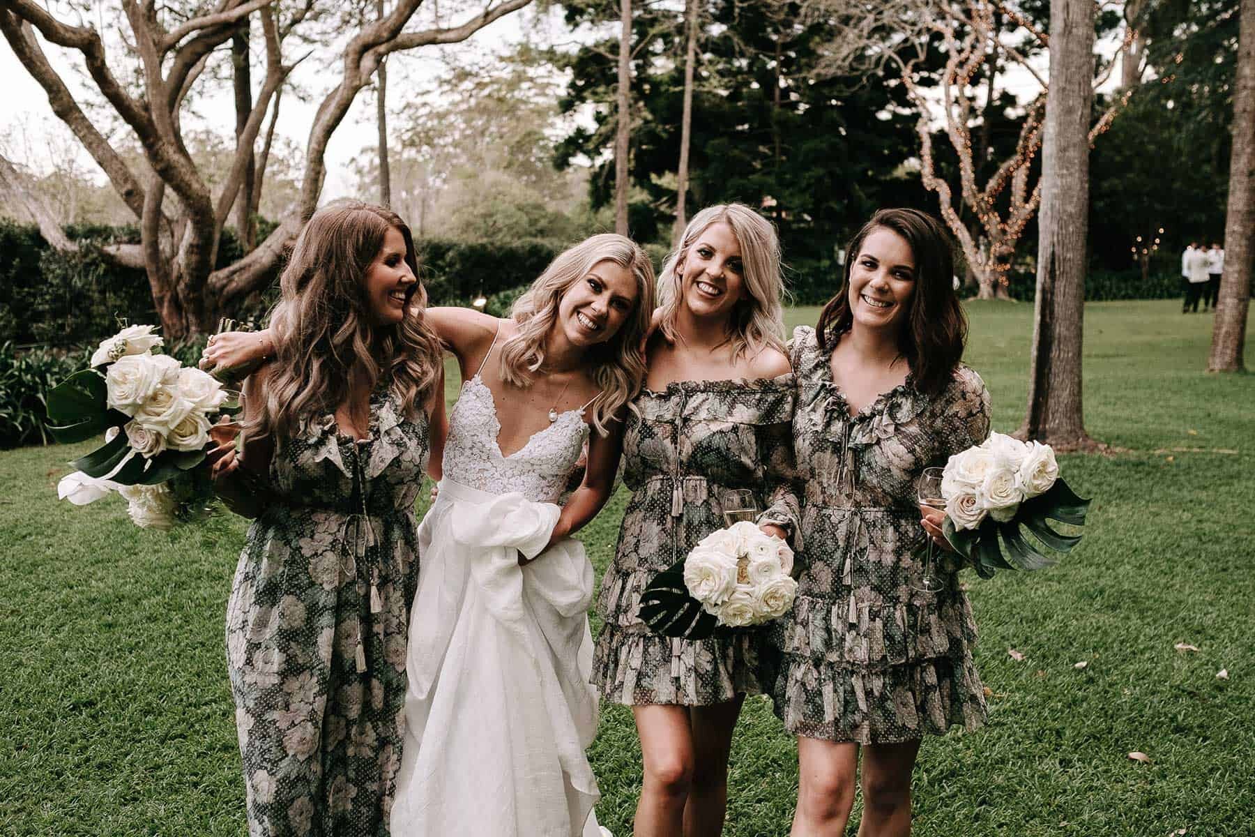 floral bridesmaid dresses and jumpsuit from Zimmermann