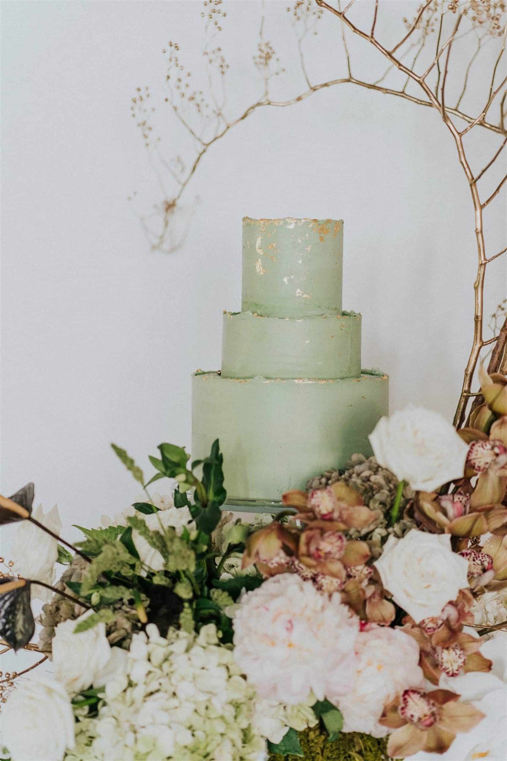 best wedding cakes of 2019 - green with gold flecks