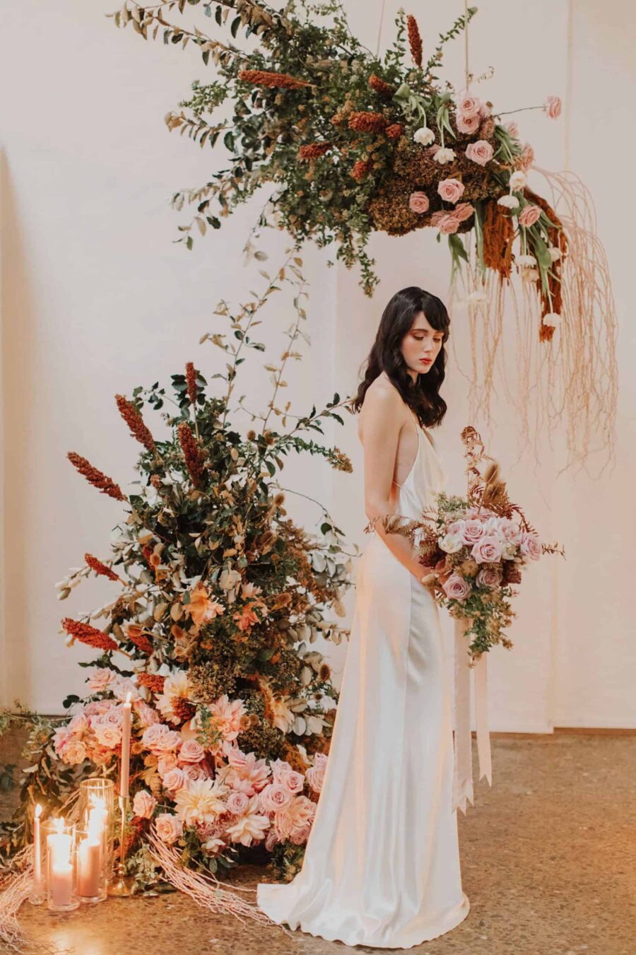 organic floral installation wedding arbour
