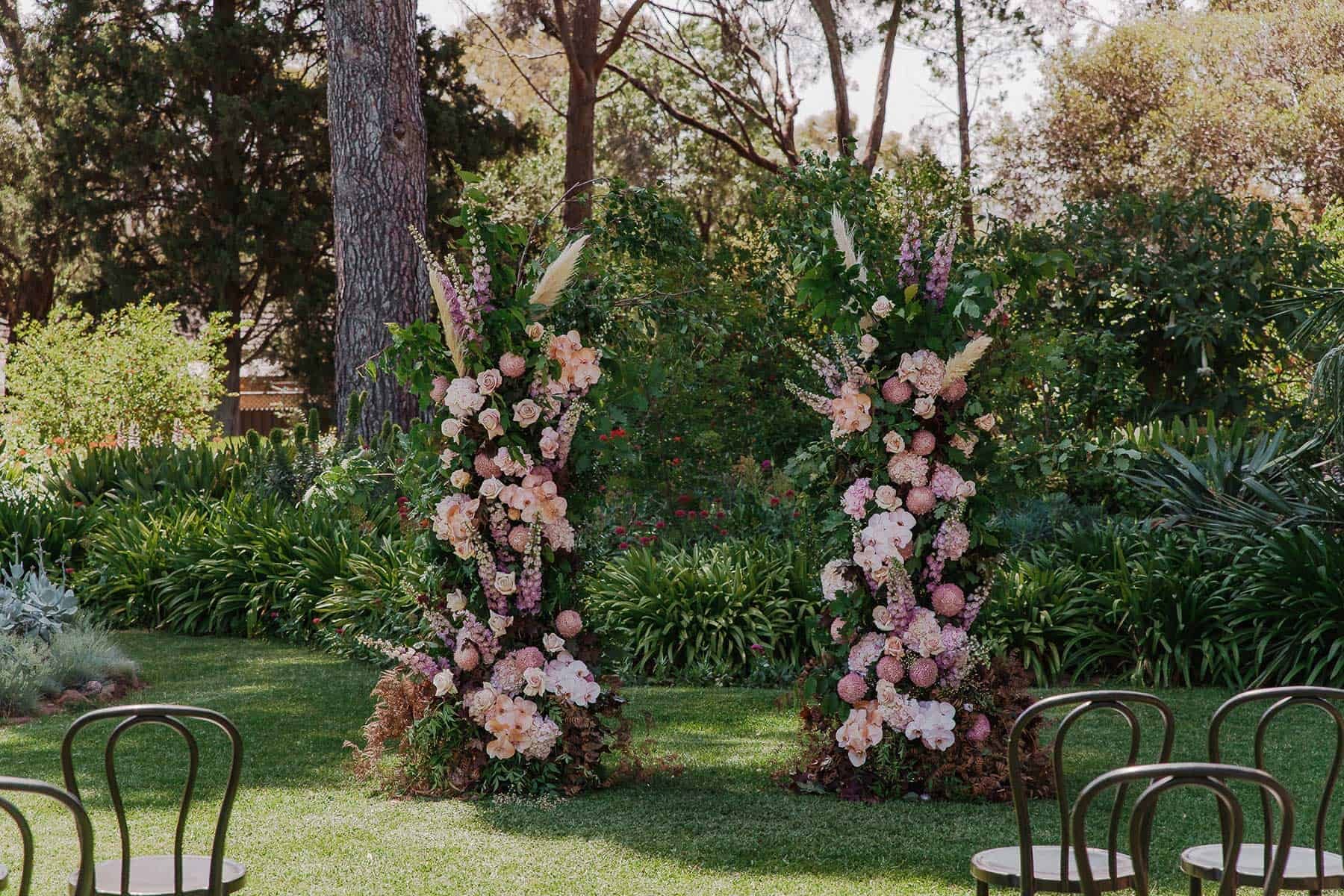 blush and lilac floral wedding arbour