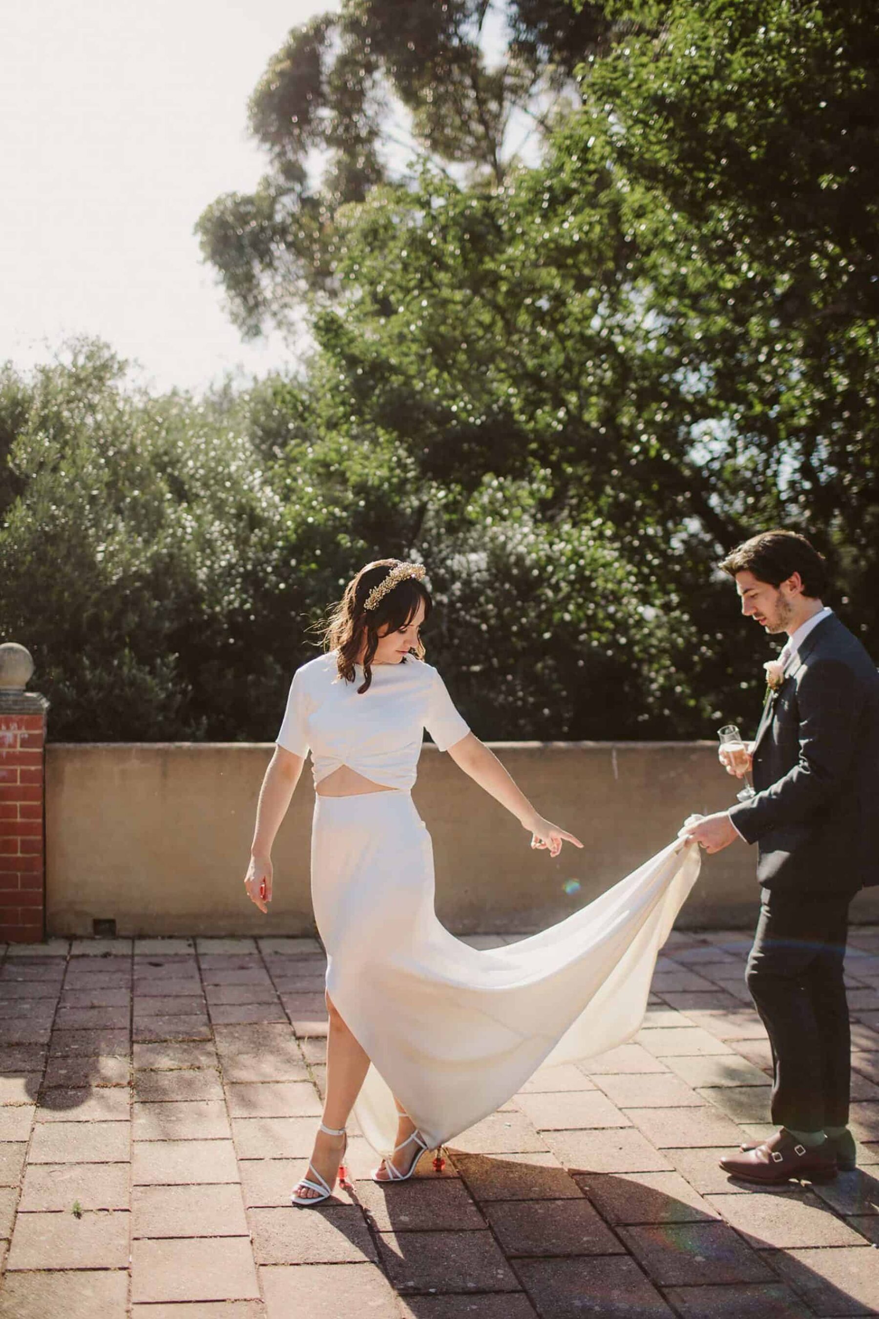 simple, modern two-piece wedding dress