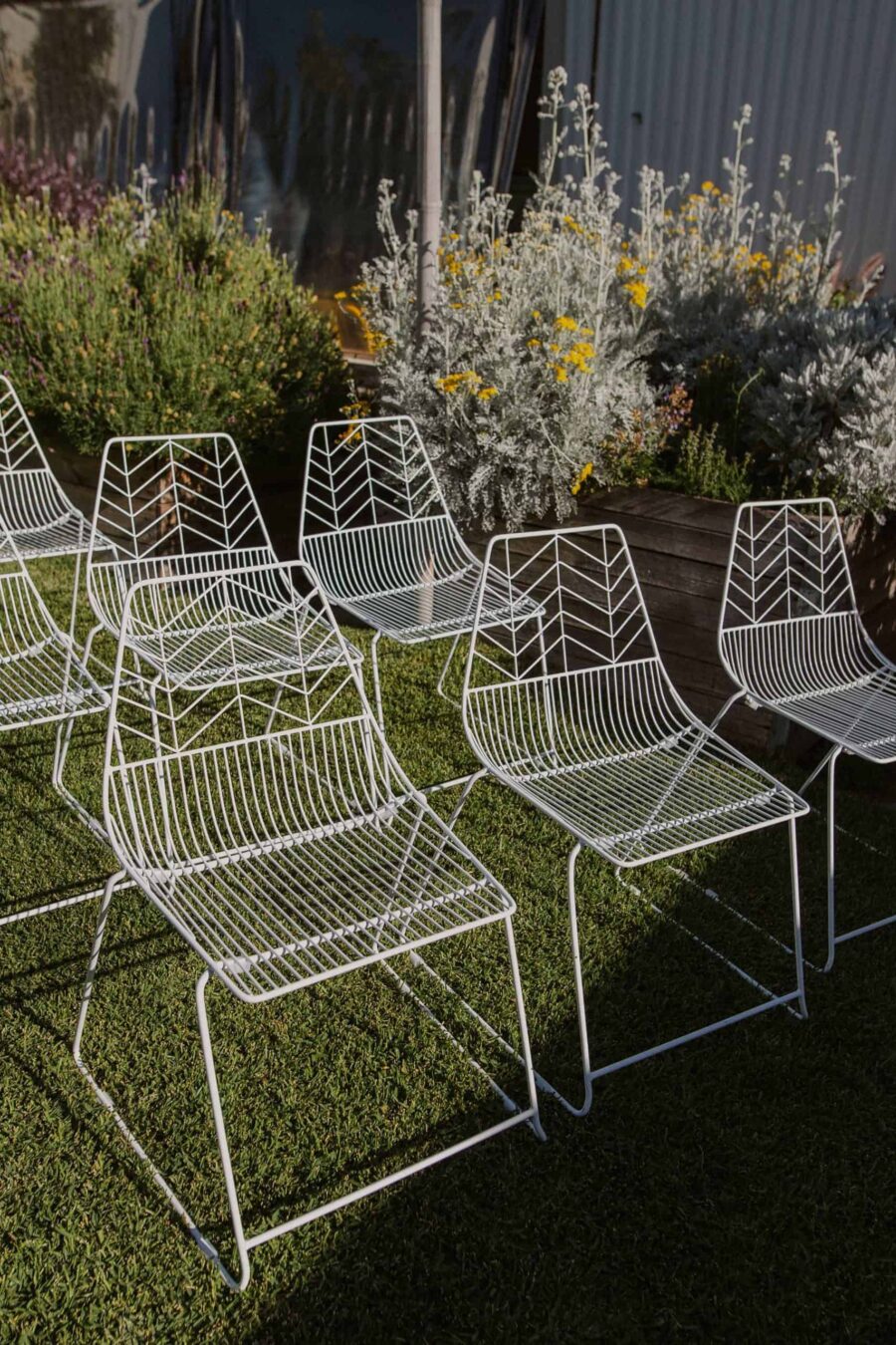 white wire wedding chairs