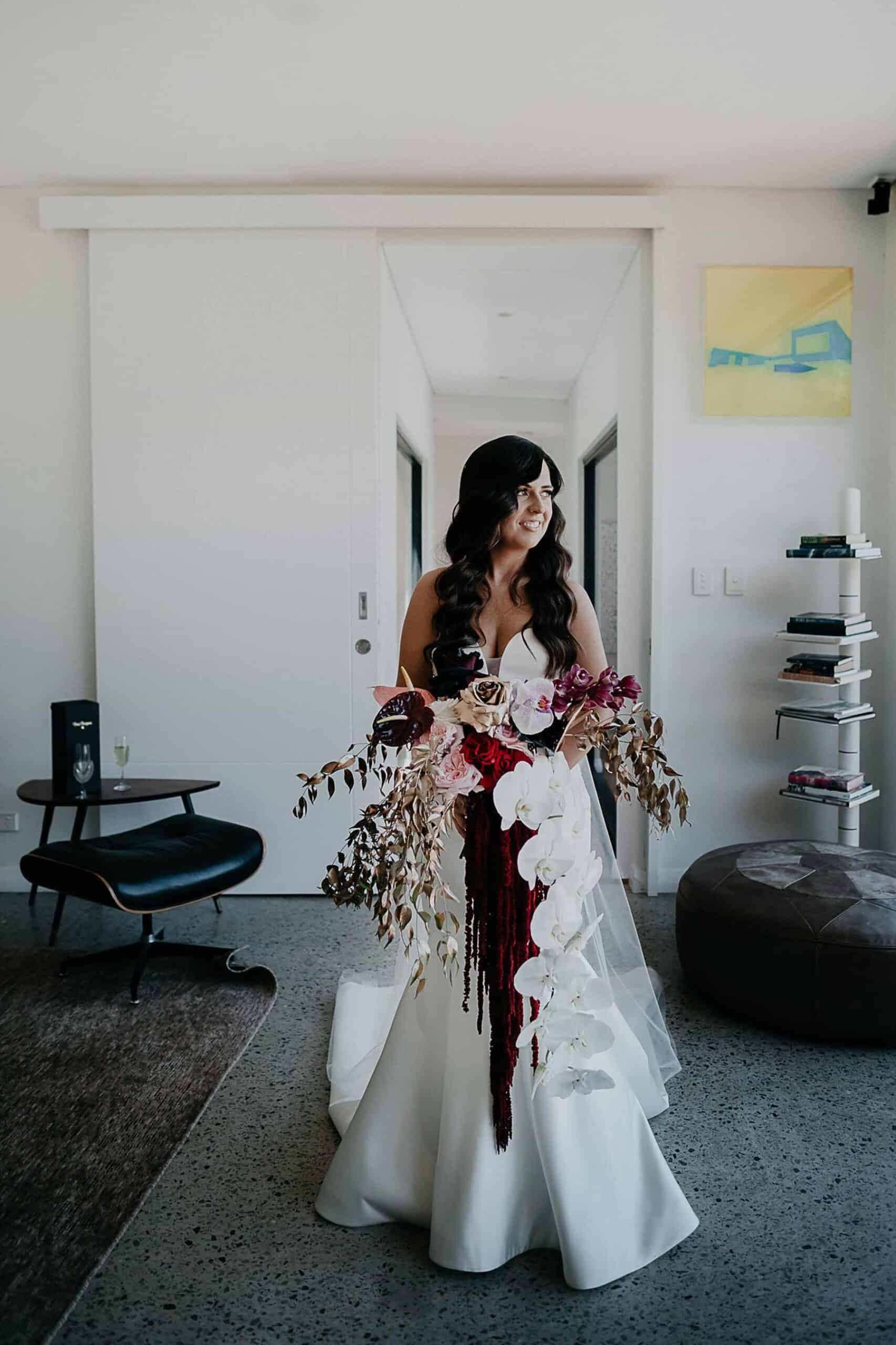 unique bridal bouquet with metallic flowers