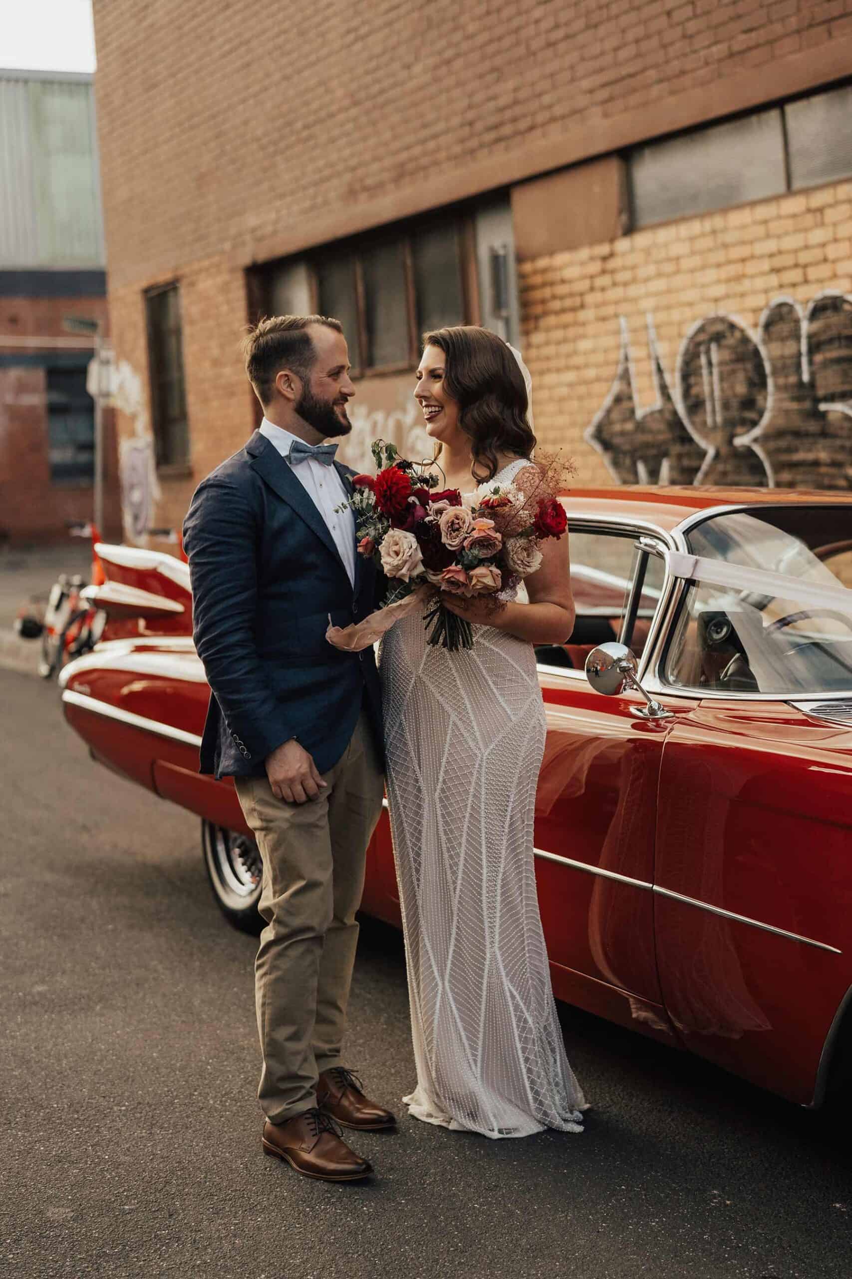 vintage red Cadillac wedding car Melbourne 