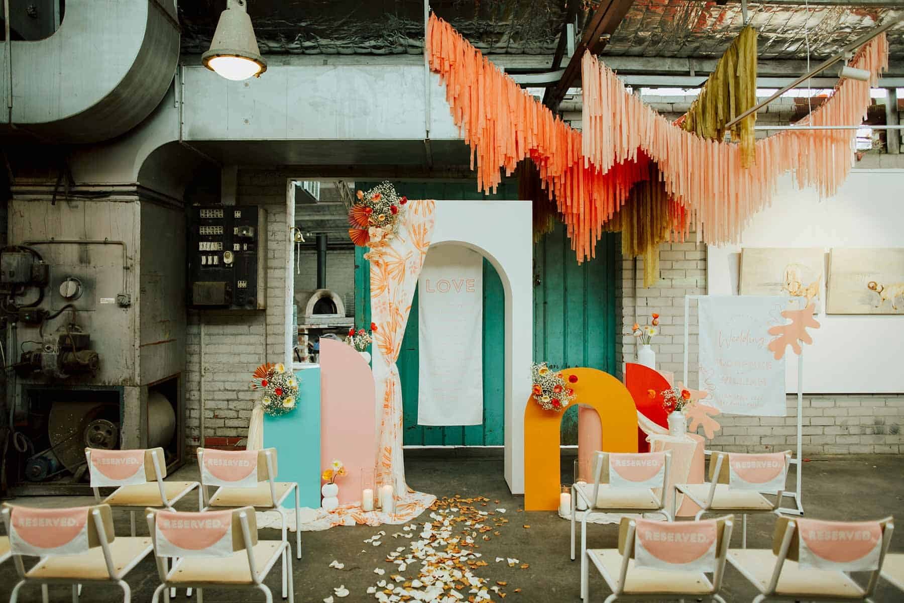 Colourful Melbourne warehouse wedding
