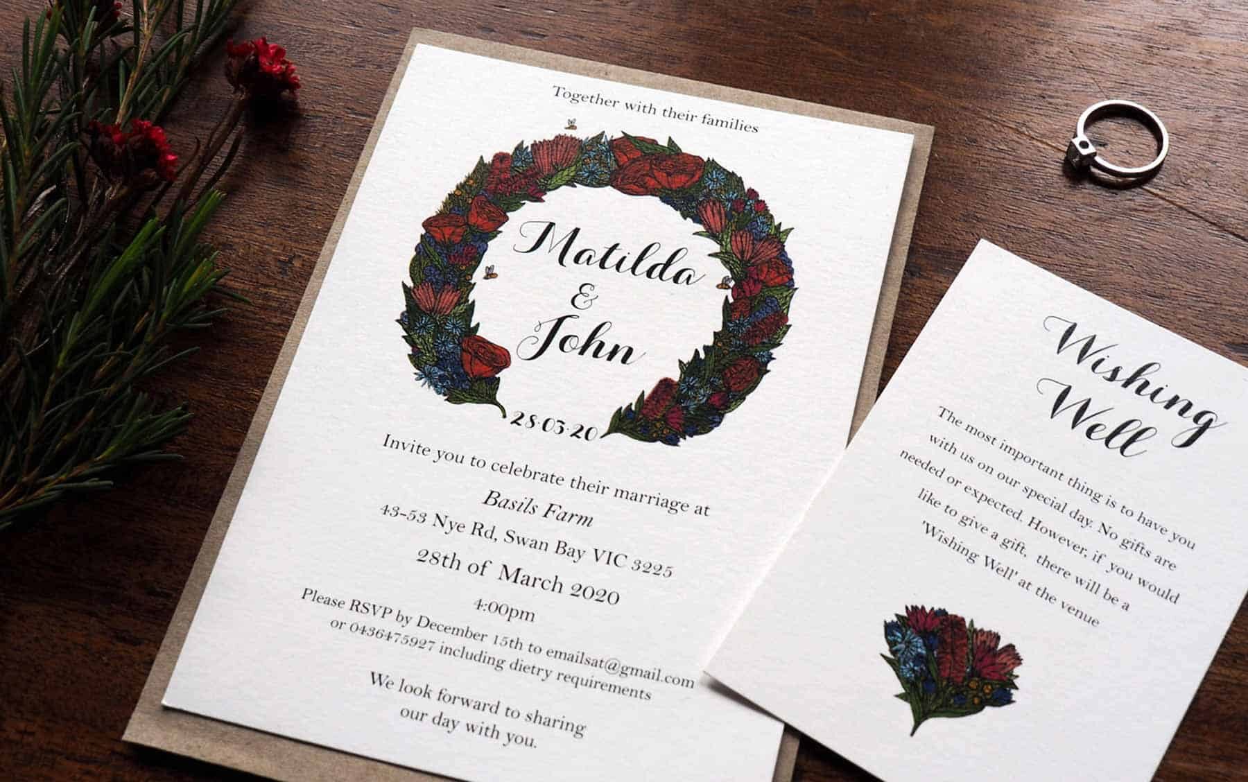 whimsical hand-illustrated wedding invitations
