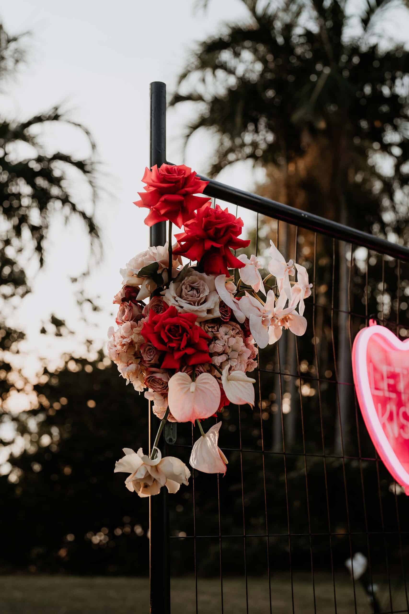 Hanging Flower Bouquet with red roses