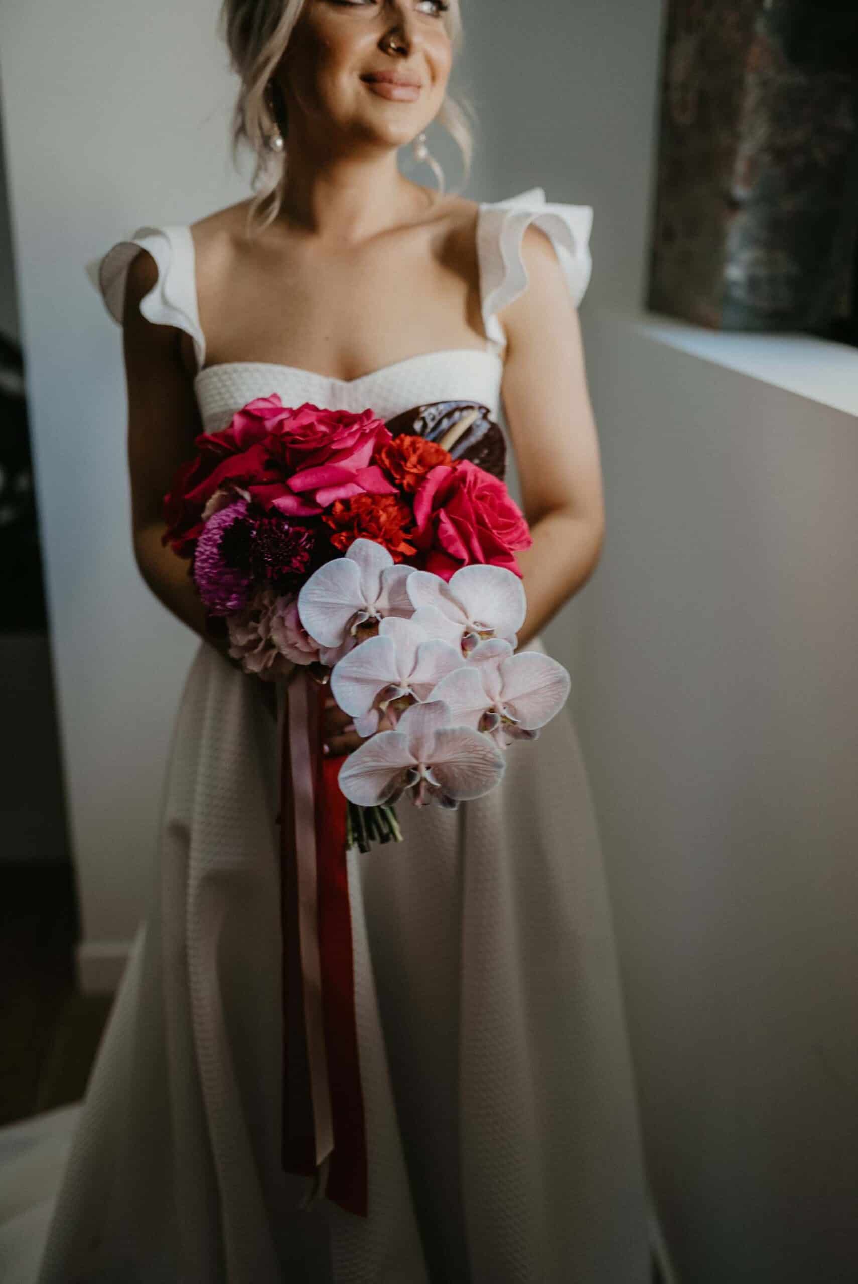 Red and pink wedding bouquet