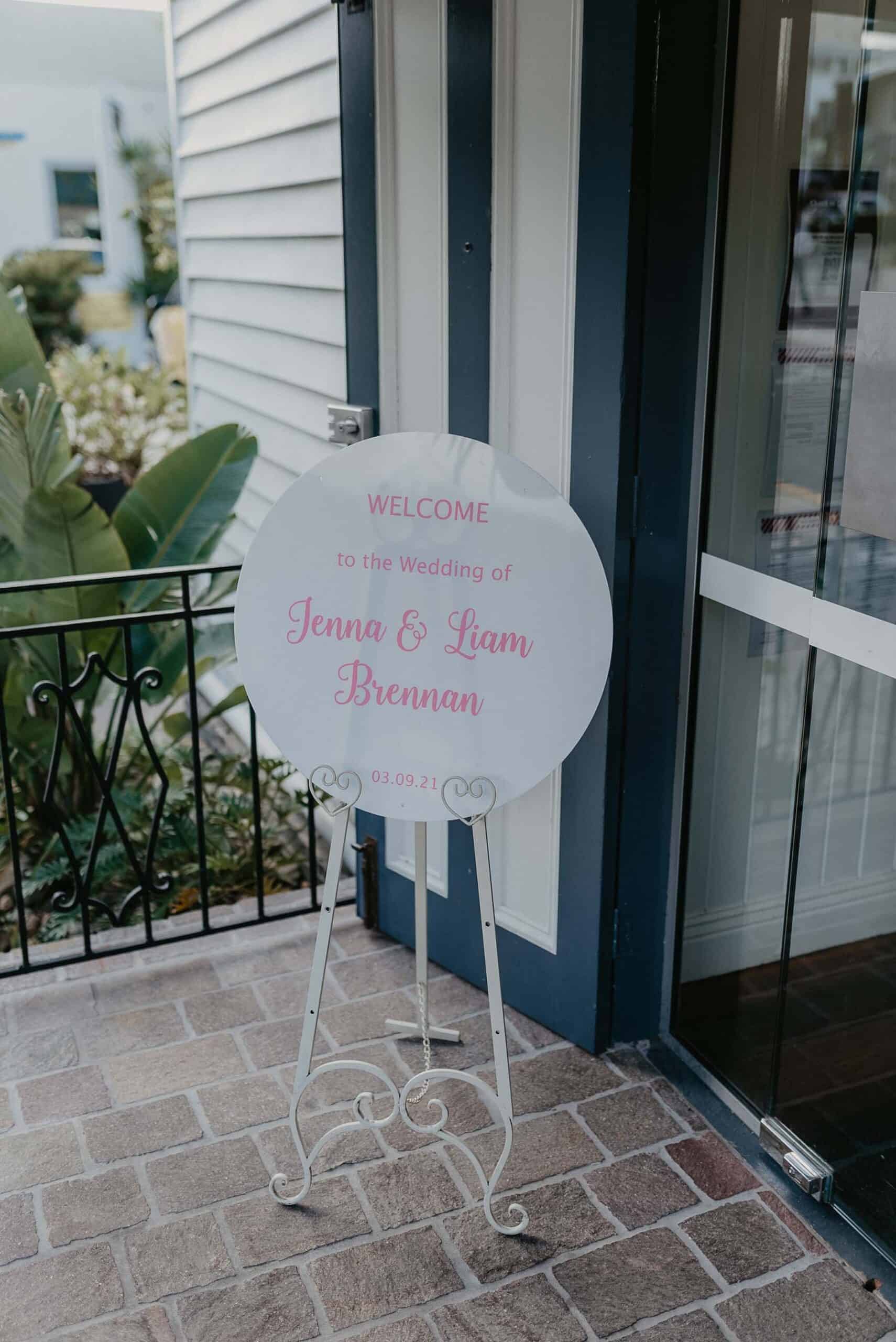 Pink welcome sign