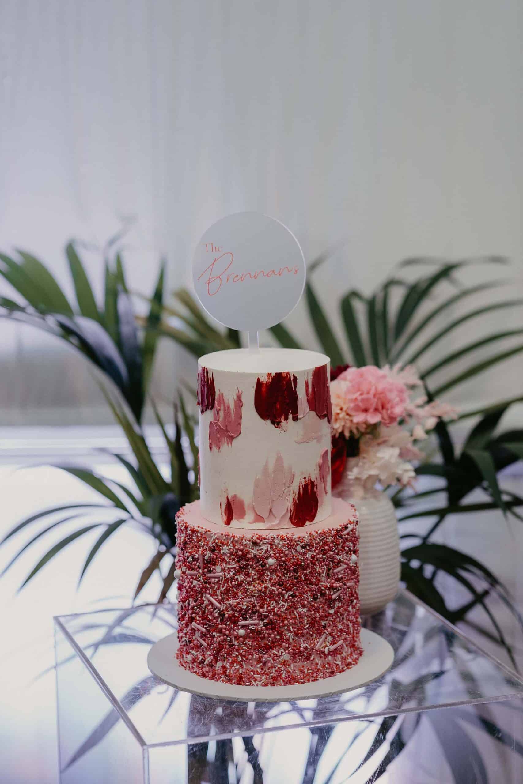 Pink textured wedding cake
